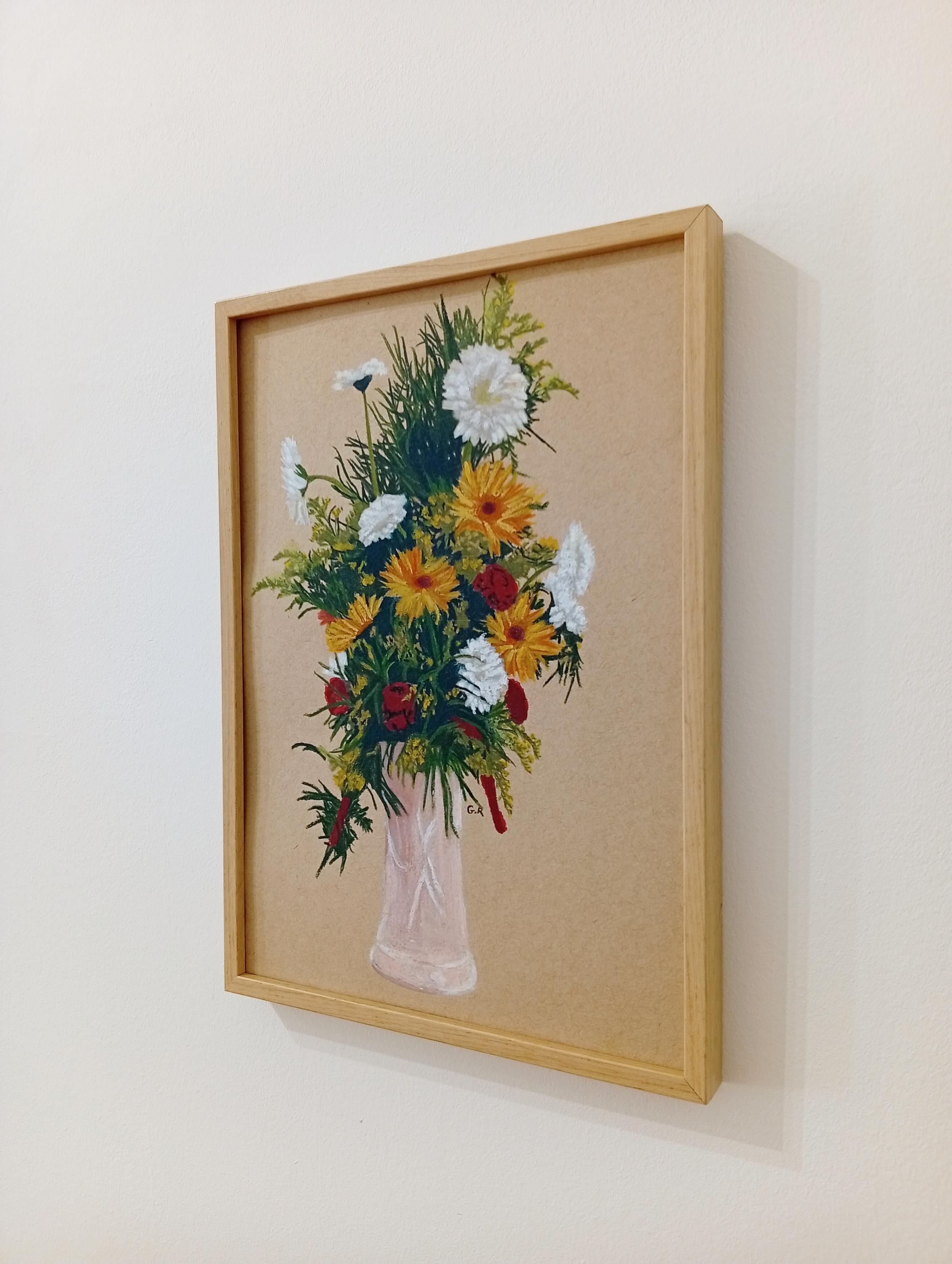 Blumenstrauß in einer rosa Vase, Originalzeichnung, Zeitgenössisches Stillleben im Angebot 5