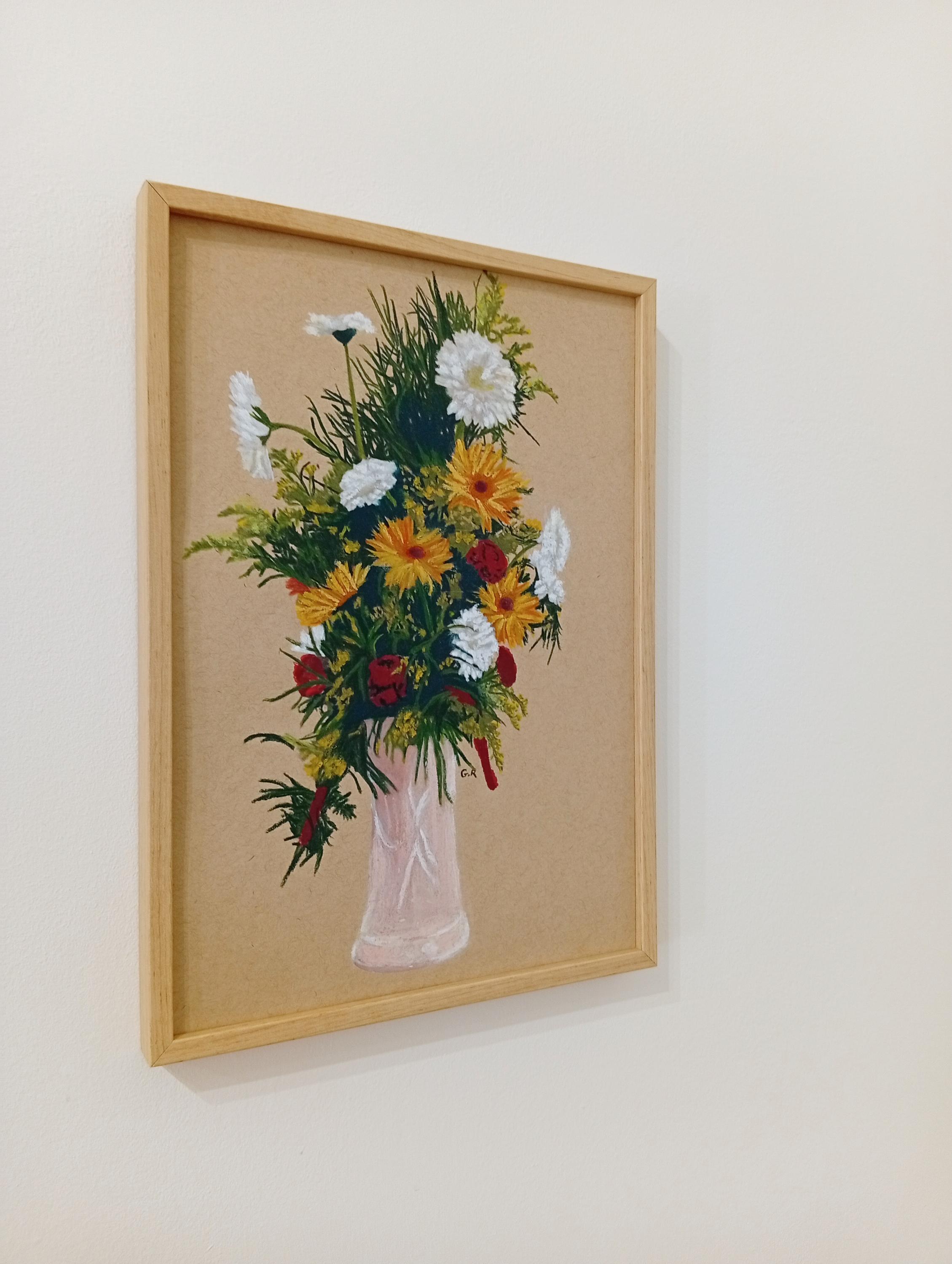 Blumenstrauß in einer rosa Vase, Originalzeichnung, Zeitgenössisches Stillleben im Angebot 6