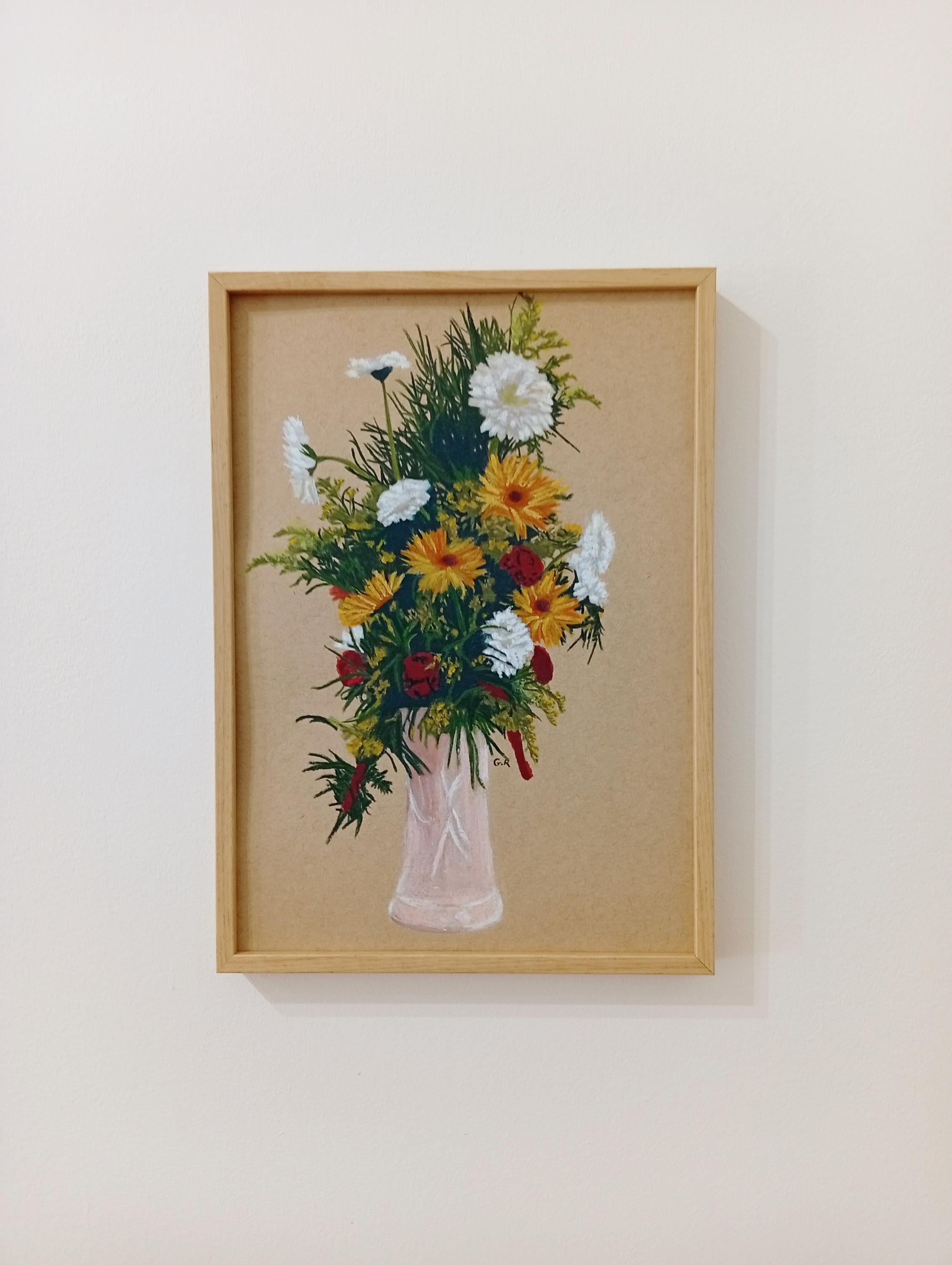 Blumenstrauß in einer rosa Vase, Originalzeichnung, Zeitgenössisches Stillleben im Angebot 7