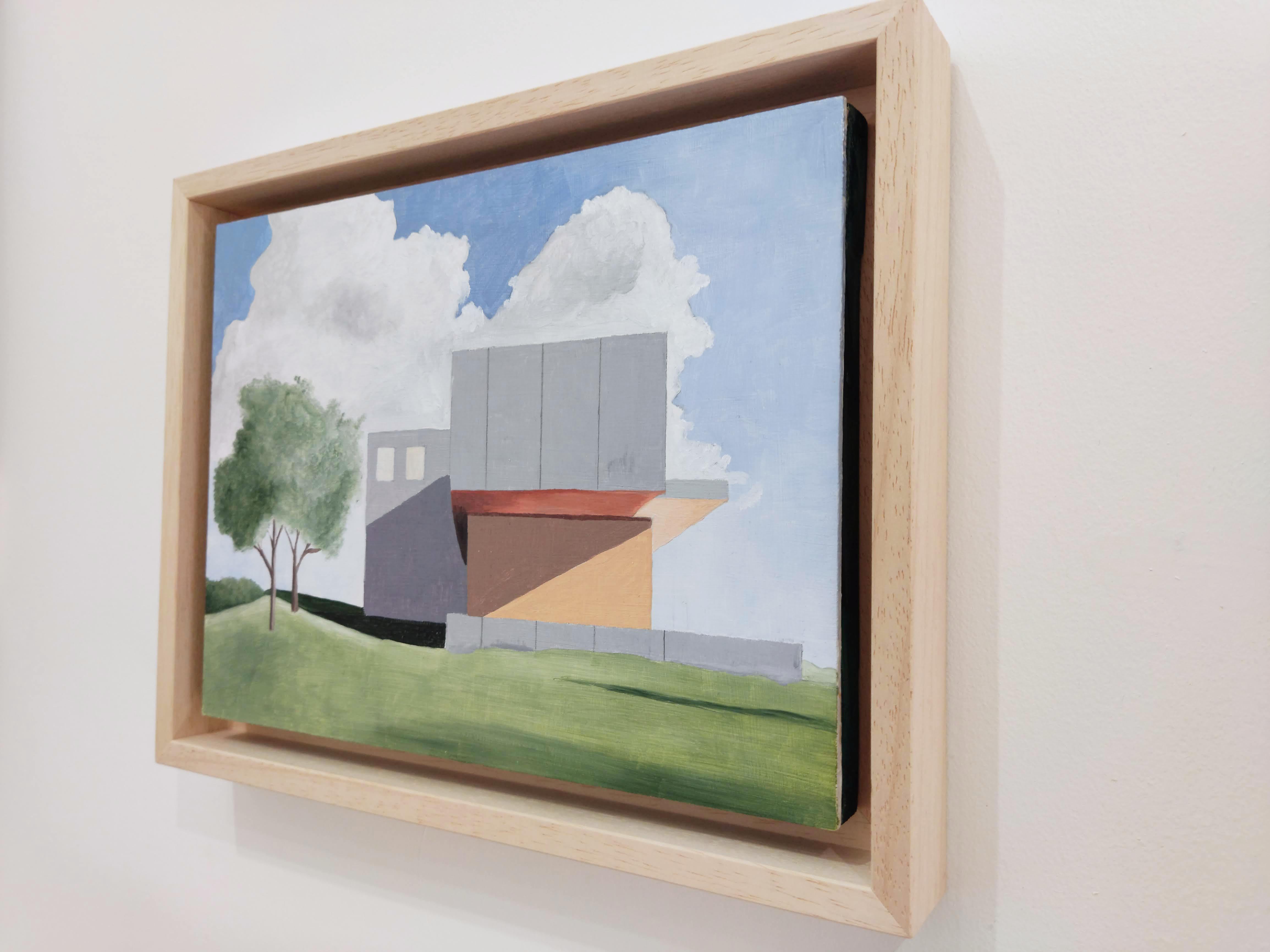A the Window, Original Ölgemälde, Landschaft, Contemporary Architecture (Grau), Landscape Painting, von Gabriel Riesnert
