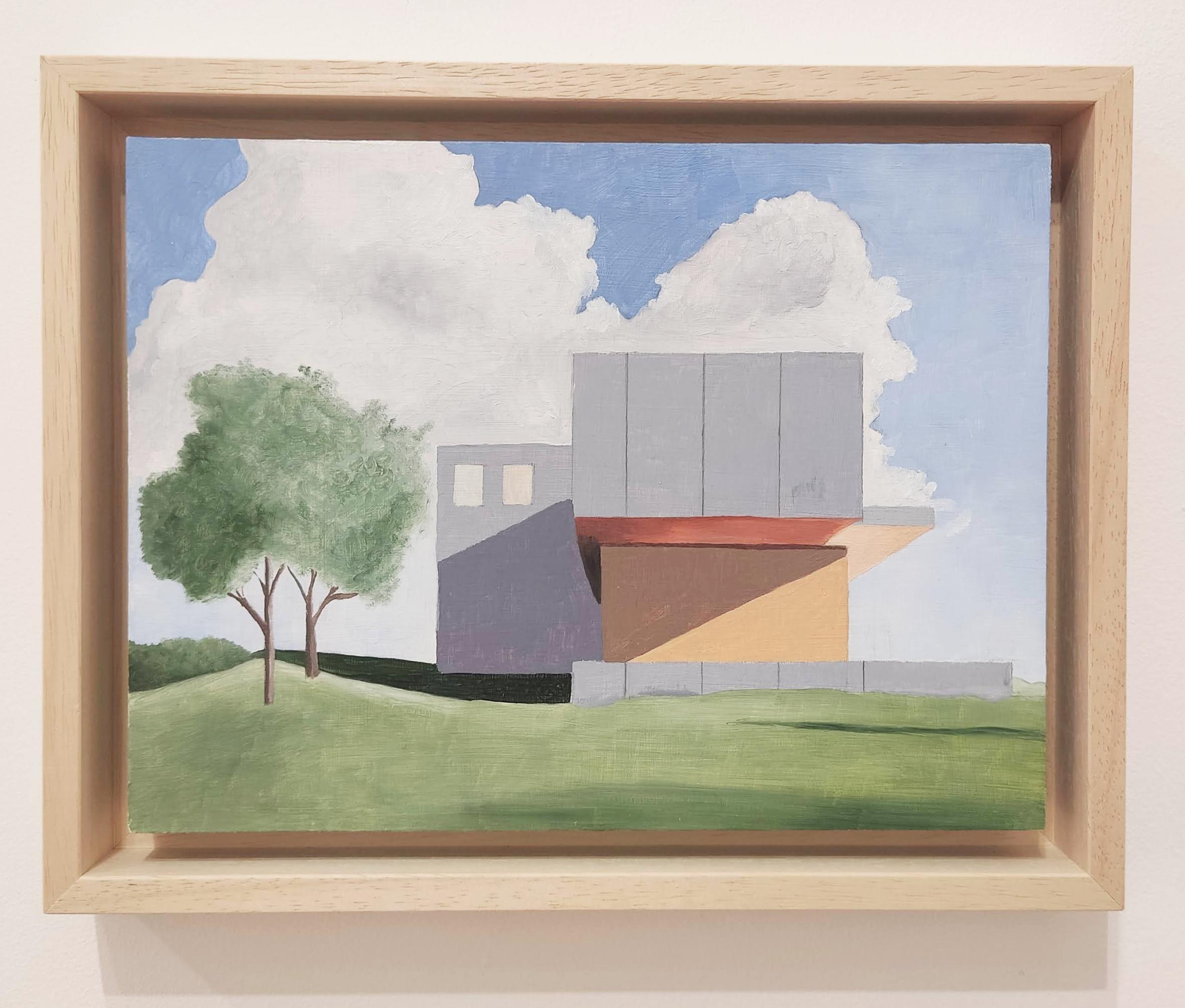Gabriel Riesnert Landscape Painting - A the Window, Original Oil Painting, Landscape, Contemporary Architecture
