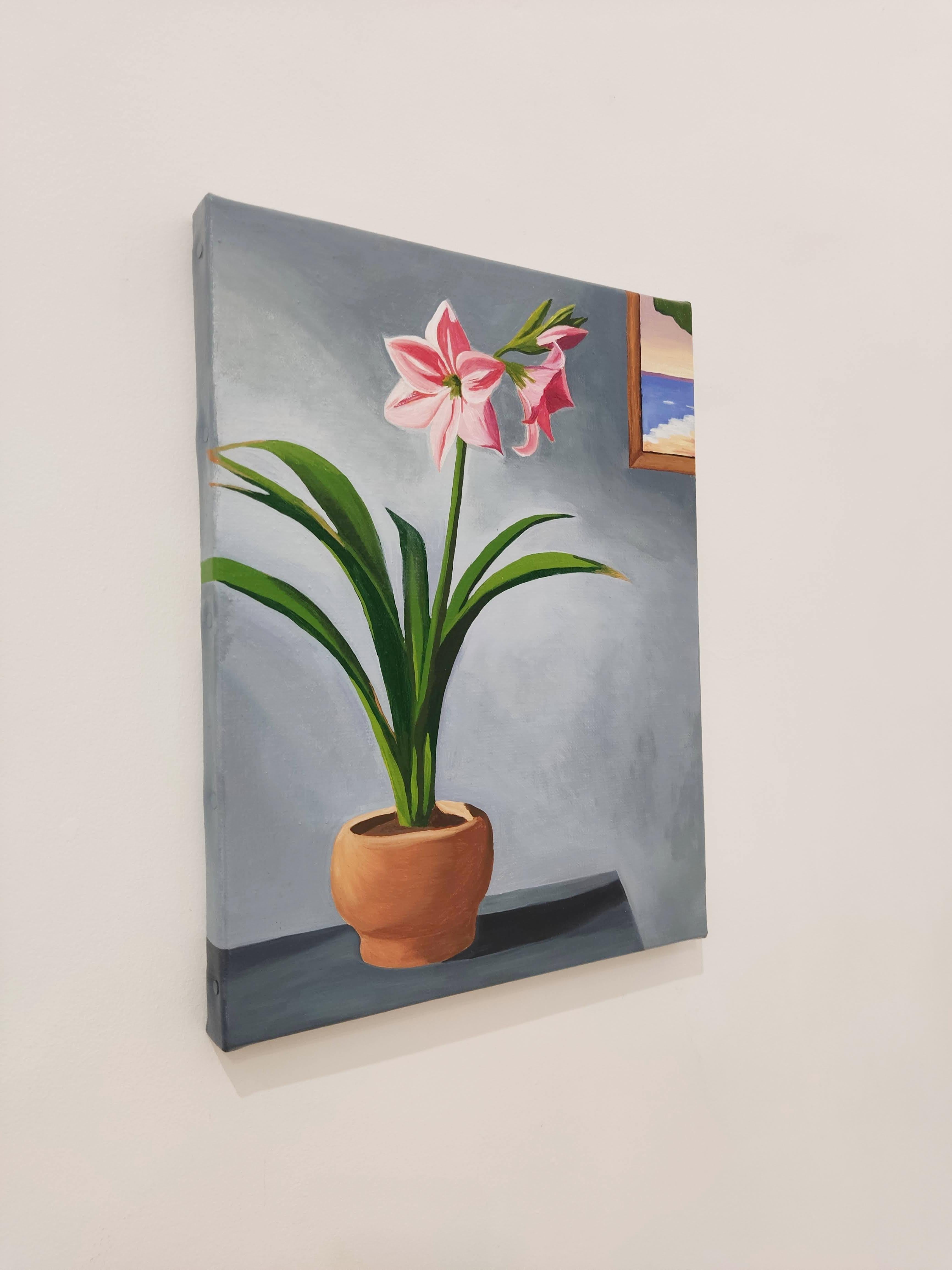 Amaryllis. Oil on Linen. Colorful still-life : Flowers, Interior, Plant For Sale 1