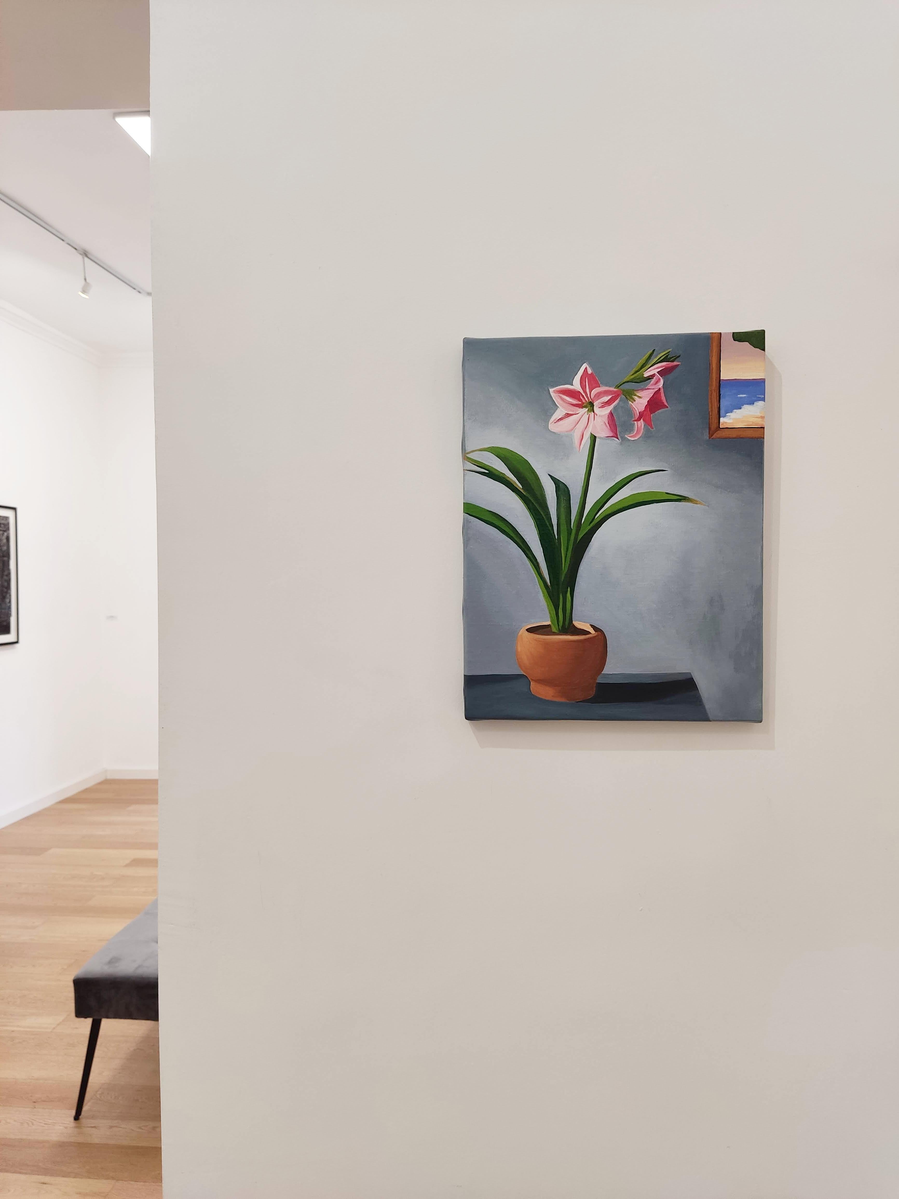 Amaryllis. Oil on Linen. Colorful still-life : Flowers, Interior, Plant For Sale 2