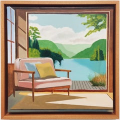 Another Sky, Oil Painting on Linen, Interior With Landscape View, Lake