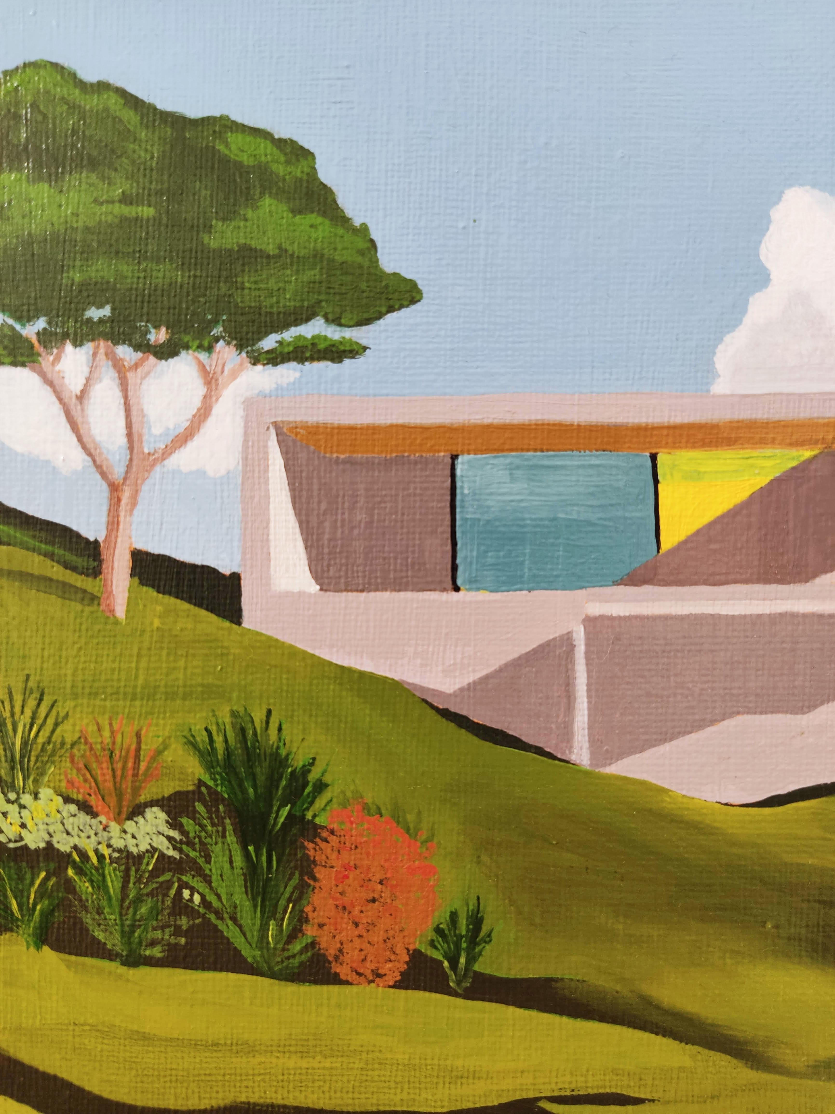 En la ventana, Pintura al óleo, Arquitectura, Jardín - Painting Fotorrealista de Gabriel Riesnert
