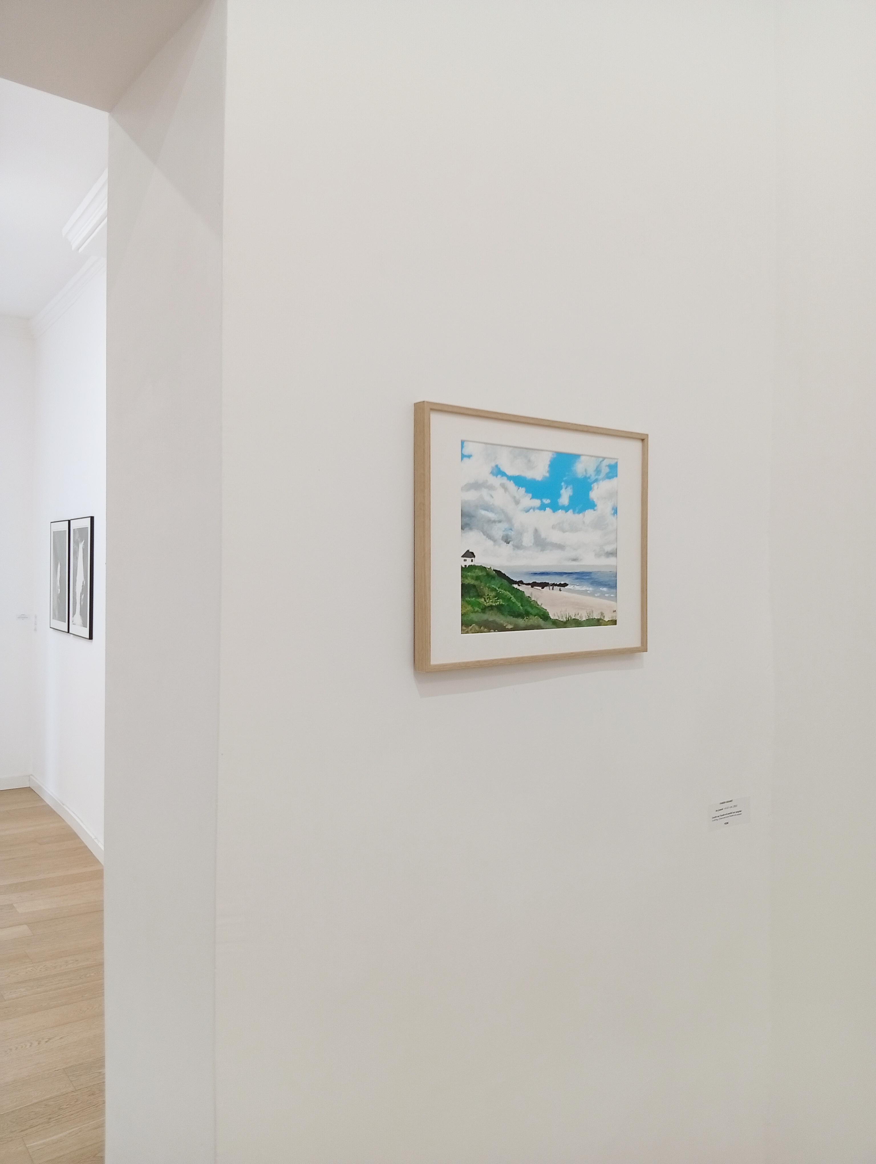 Atlantic Seascape, Original Oil Pastel, Beach and Cloudy Sky, Seaside House For Sale 3