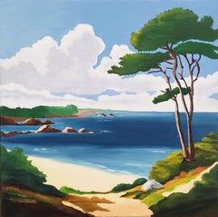Bord de mer, Pintura al óleo, Orilla del mar, Paisaje marino contemporáneo con una playa