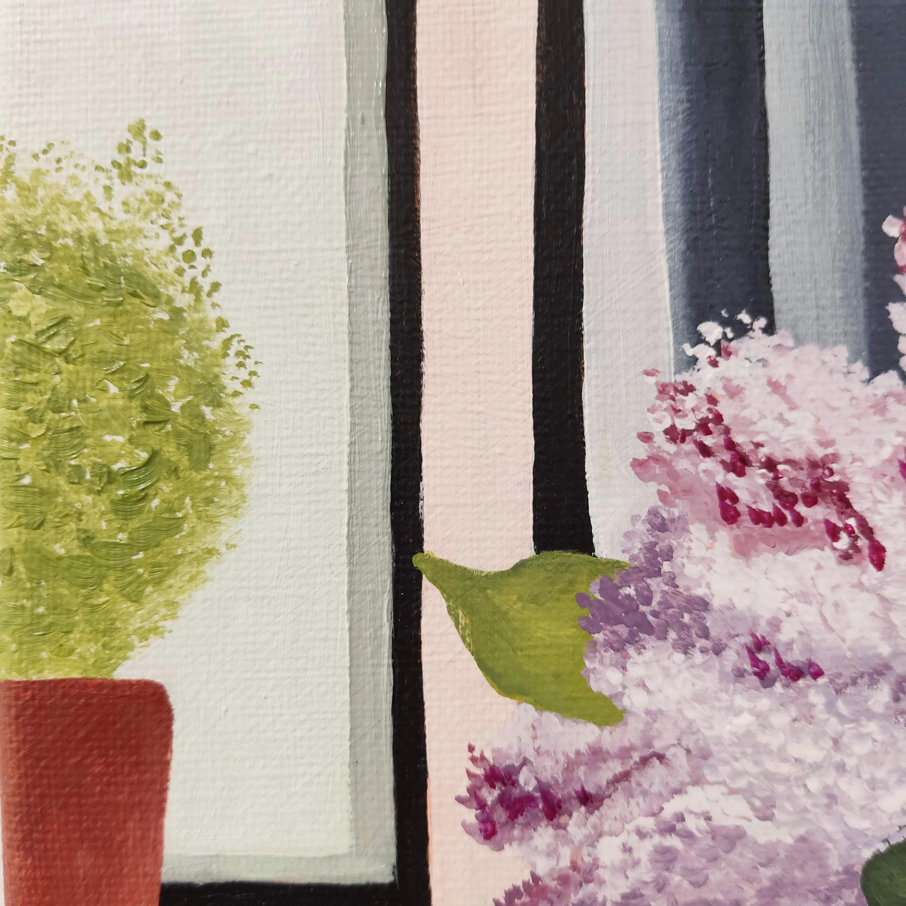 Ramo de Lilas. Óleo sobre lino. Bodegón colorido: Flores, Lila, Jarrón, Luz - Painting Contemporáneo de Gabriel Riesnert