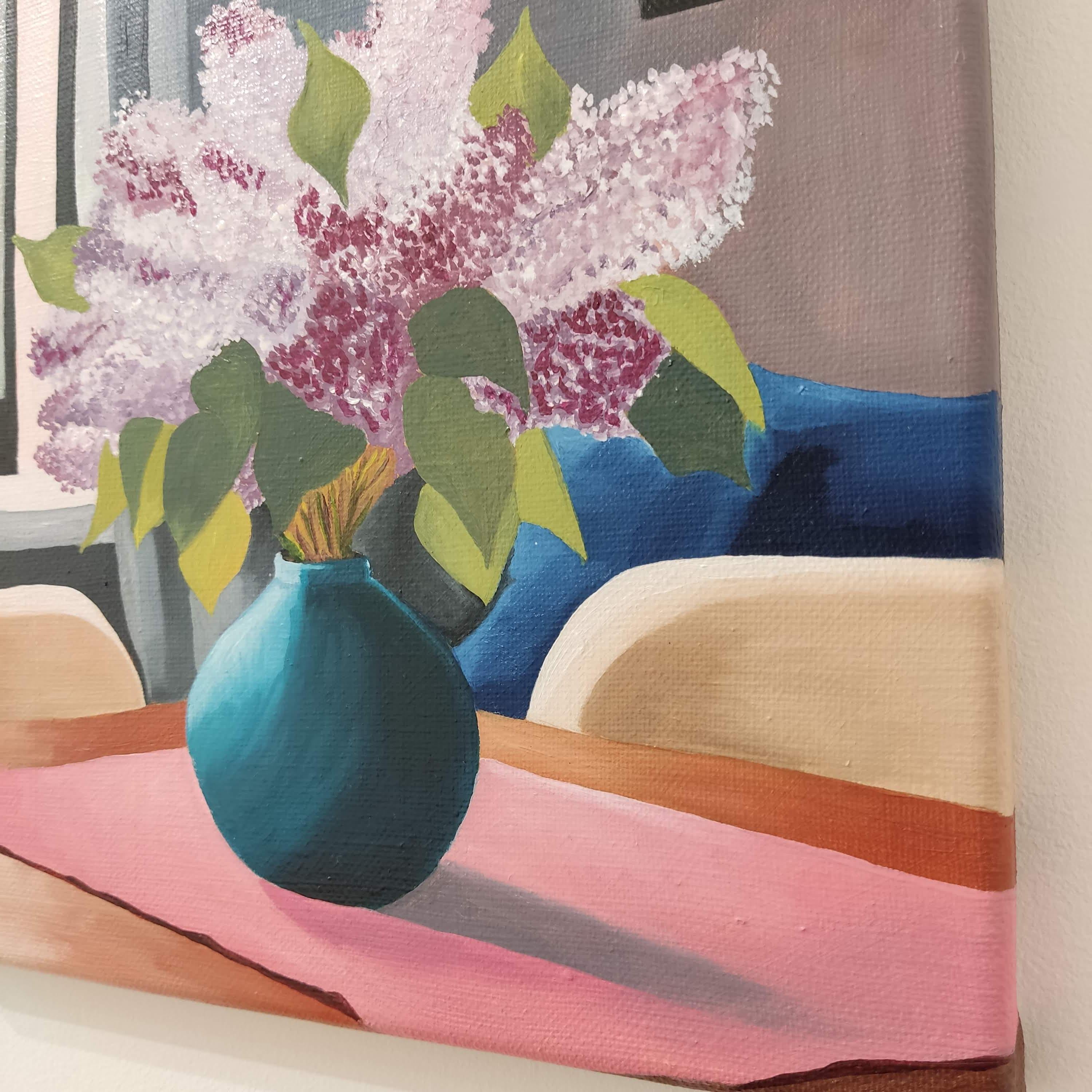 Ramo de Lilas. Óleo sobre lino. Bodegón colorido: Flores, Lila, Jarrón, Luz - Interior Painting Marrón de Gabriel Riesnert