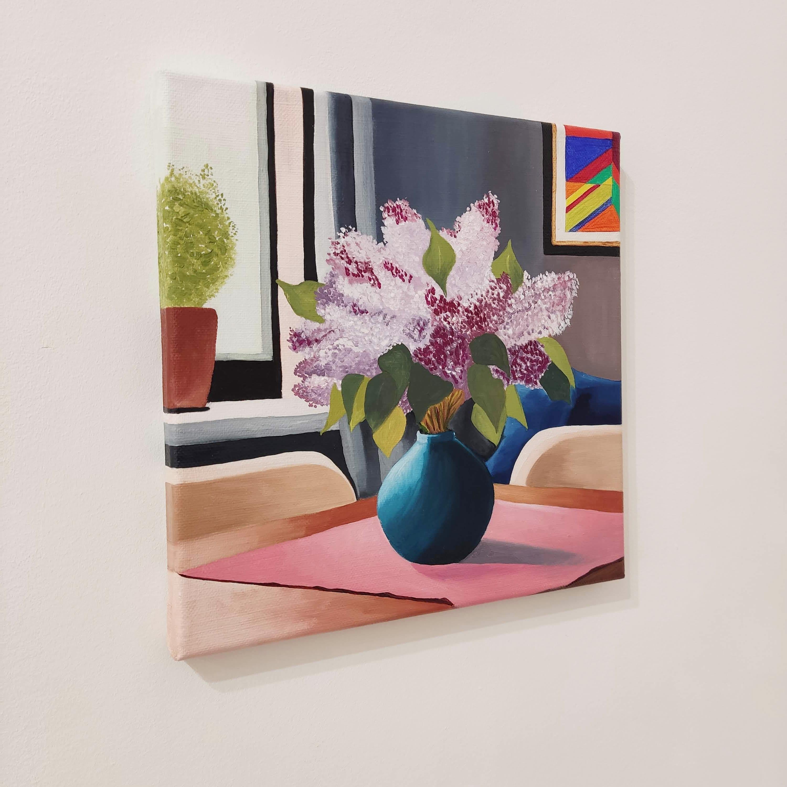 Ramo de Lilas. Óleo sobre lino. Bodegón colorido: Flores, Lila, Jarrón, Luz en venta 1
