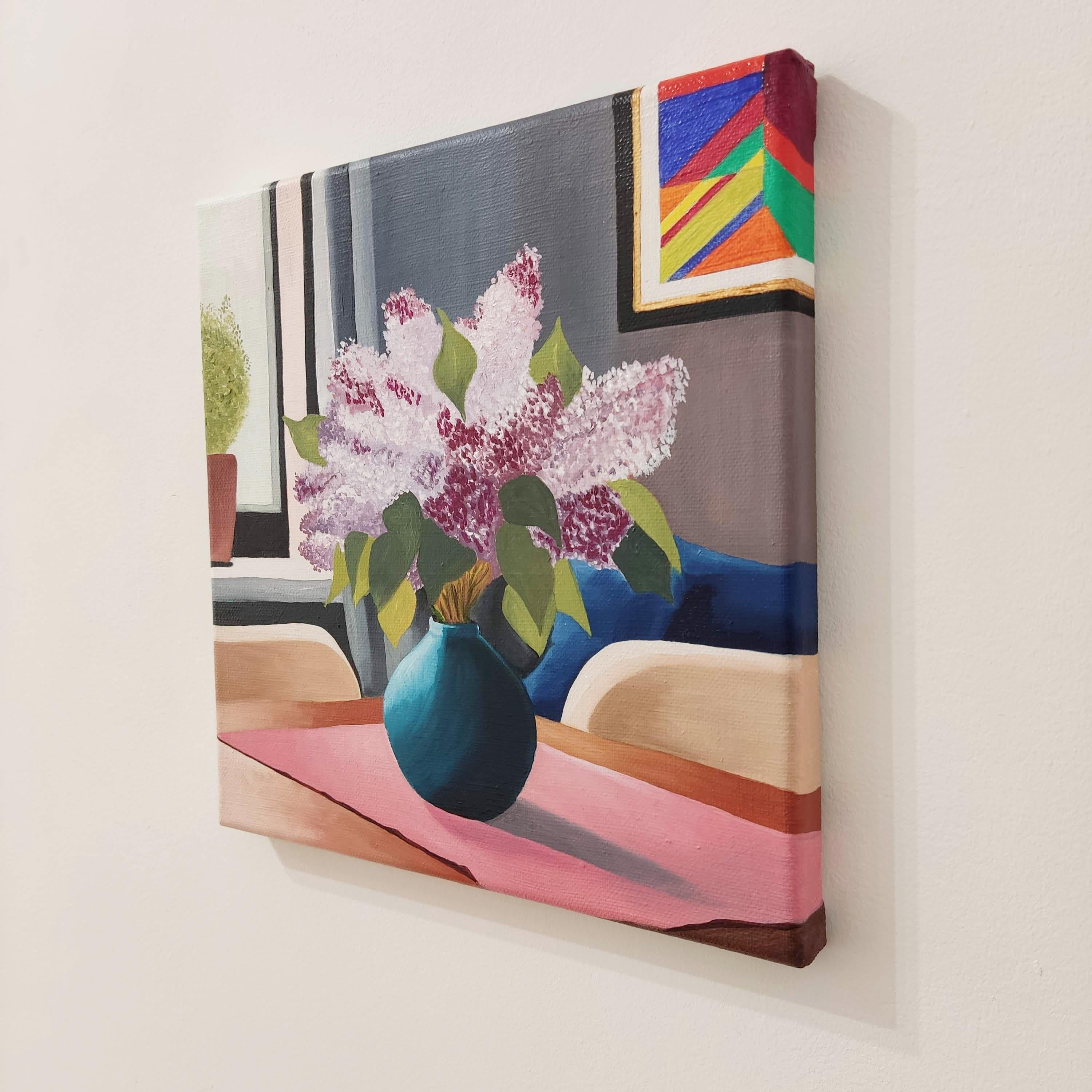 Ramo de Lilas. Óleo sobre lino. Bodegón colorido: Flores, Lila, Jarrón, Luz en venta 2