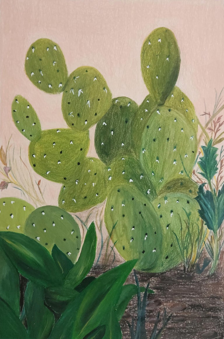 Watercolor Cactus Painting Series - Prickly Pear Cactus With Brusho Crystals