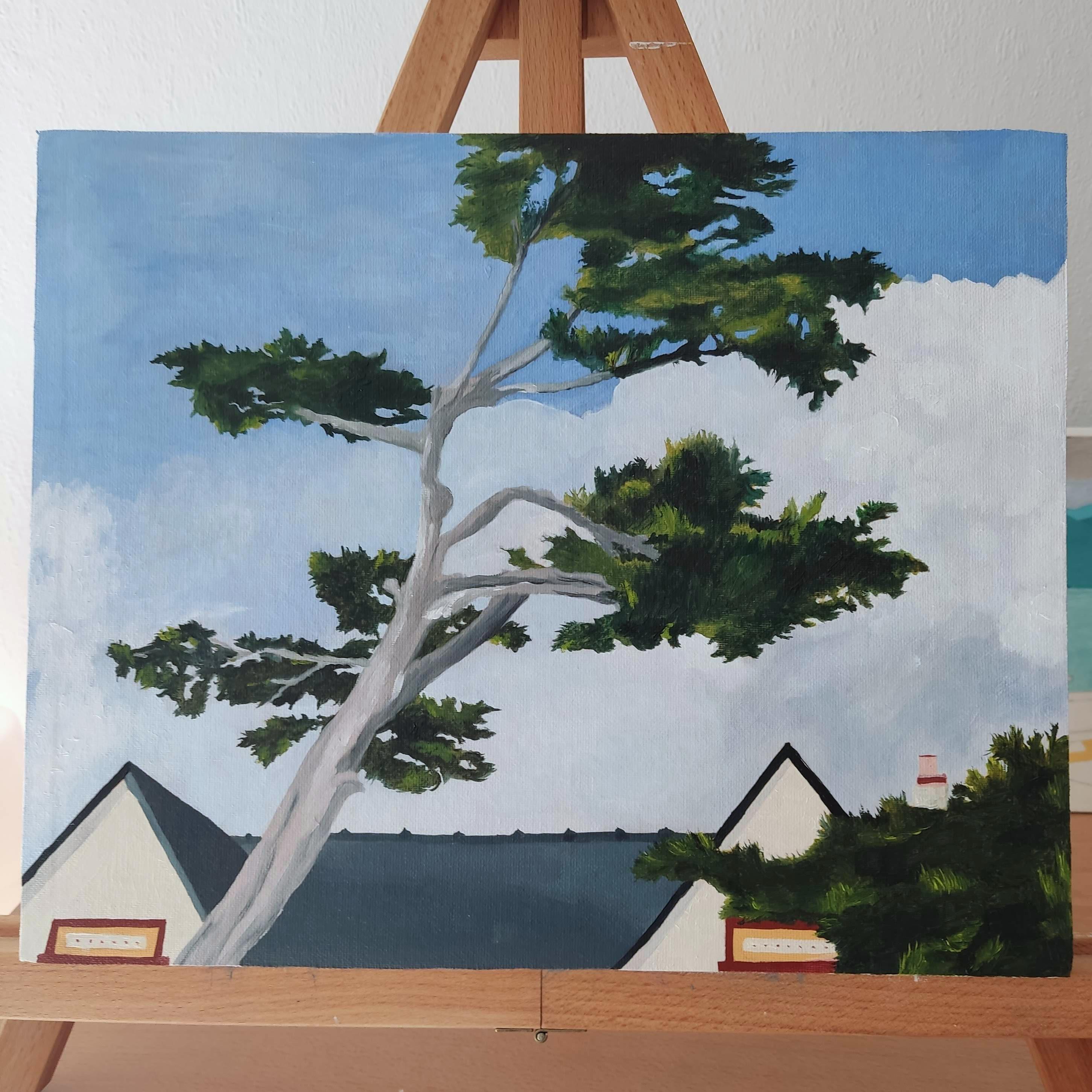 Ciel d'été, Original Oil Painting, Landscape, Tree, Ready to hang For Sale 5