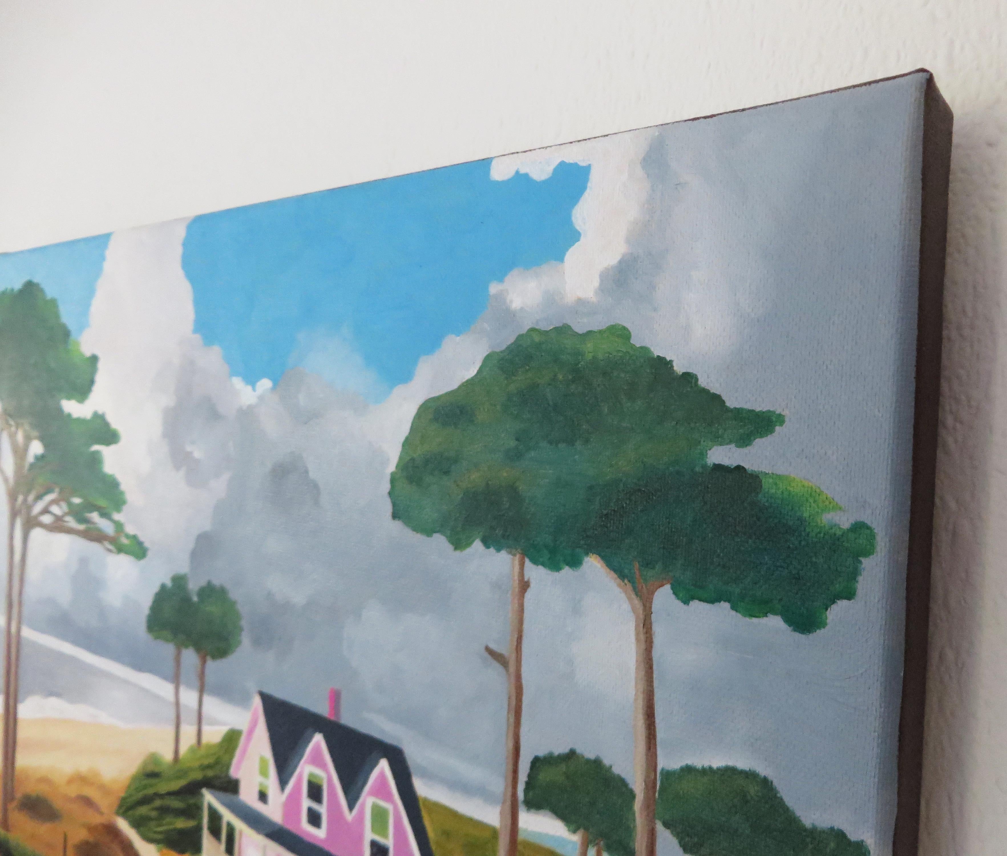 En allant au Bord de la mer, Original-Ölgemälde, Meereslandschaft, Bäume, Haus (Impressionismus), Painting, von Gabriel Riesnert