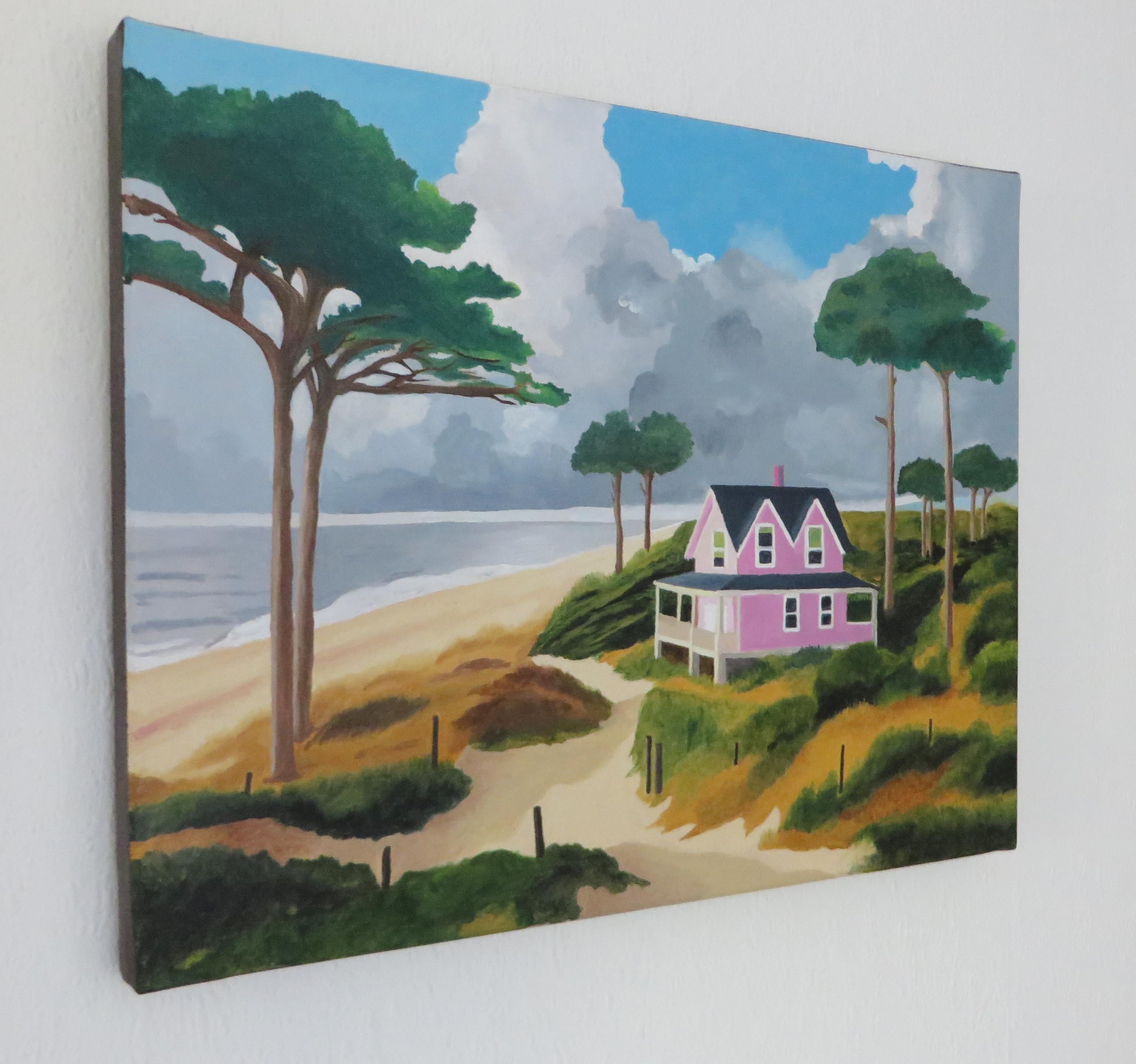 En allant au bord de la mer, Original Oil Painting, Seaside, Trees, House 2