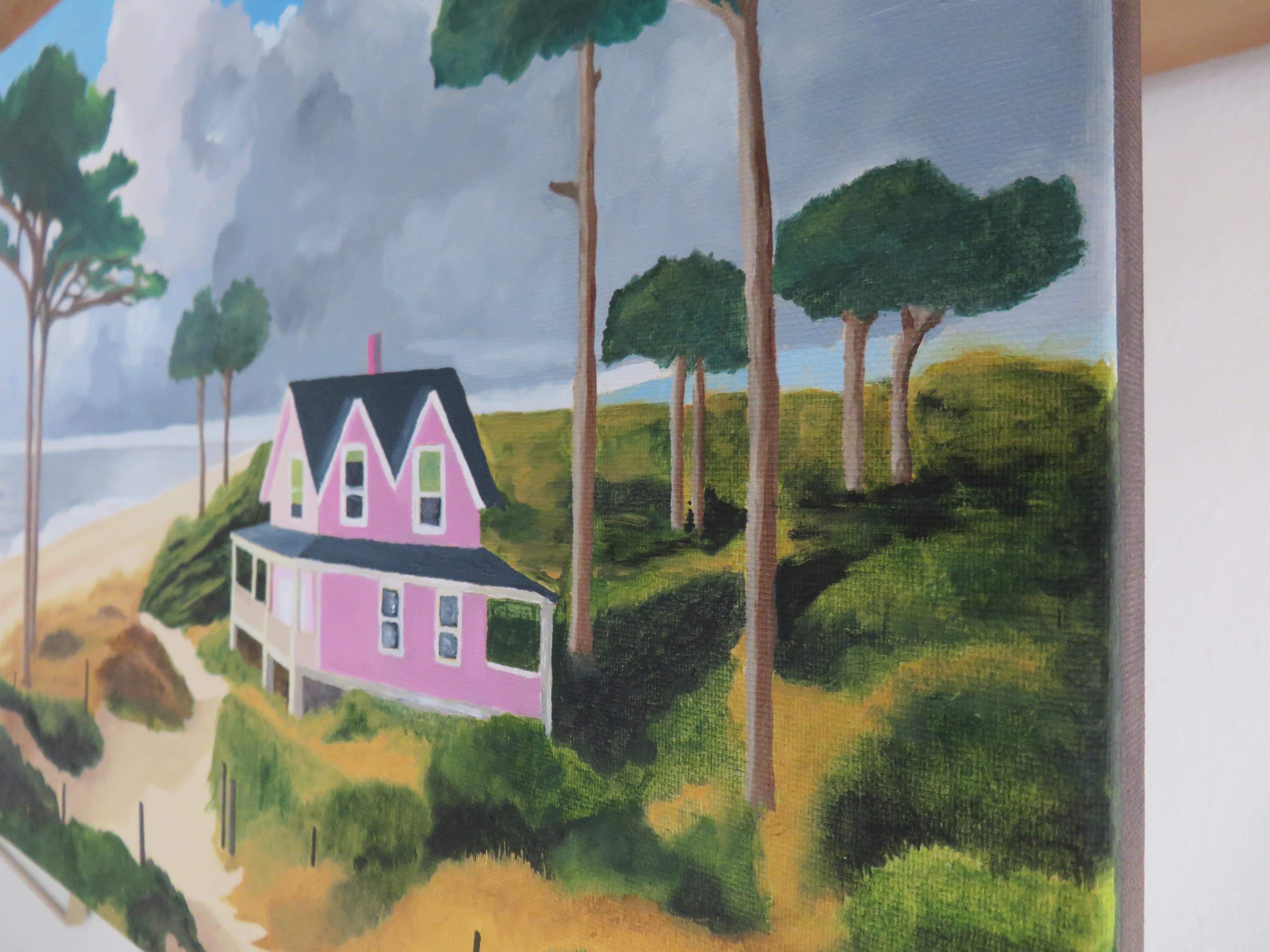 En allant au bord de la mer, Original Oil Painting, Seaside, Trees, House 3