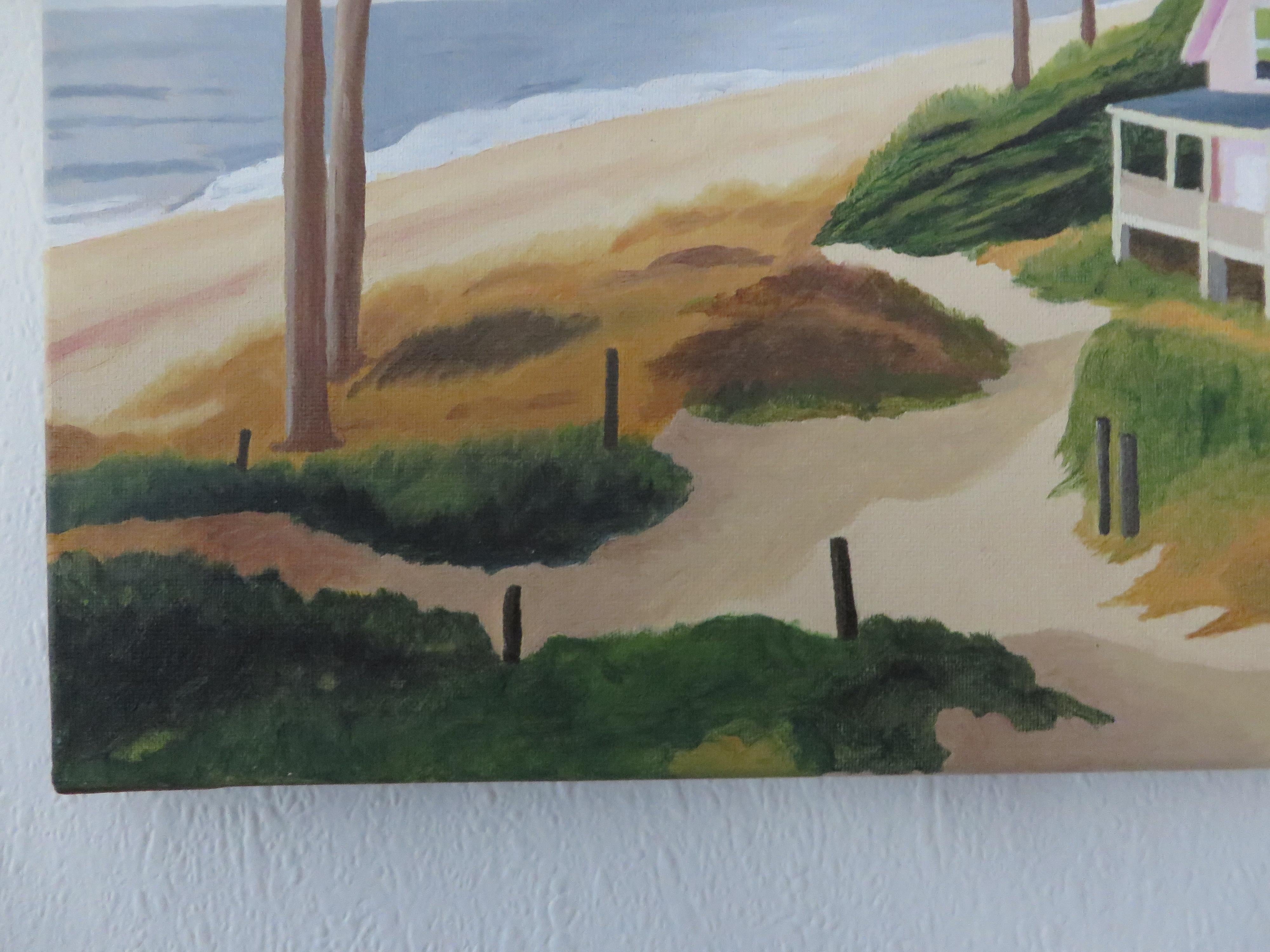 En allant au bord de la mer, Original Oil Painting, Seaside, Trees, House 4