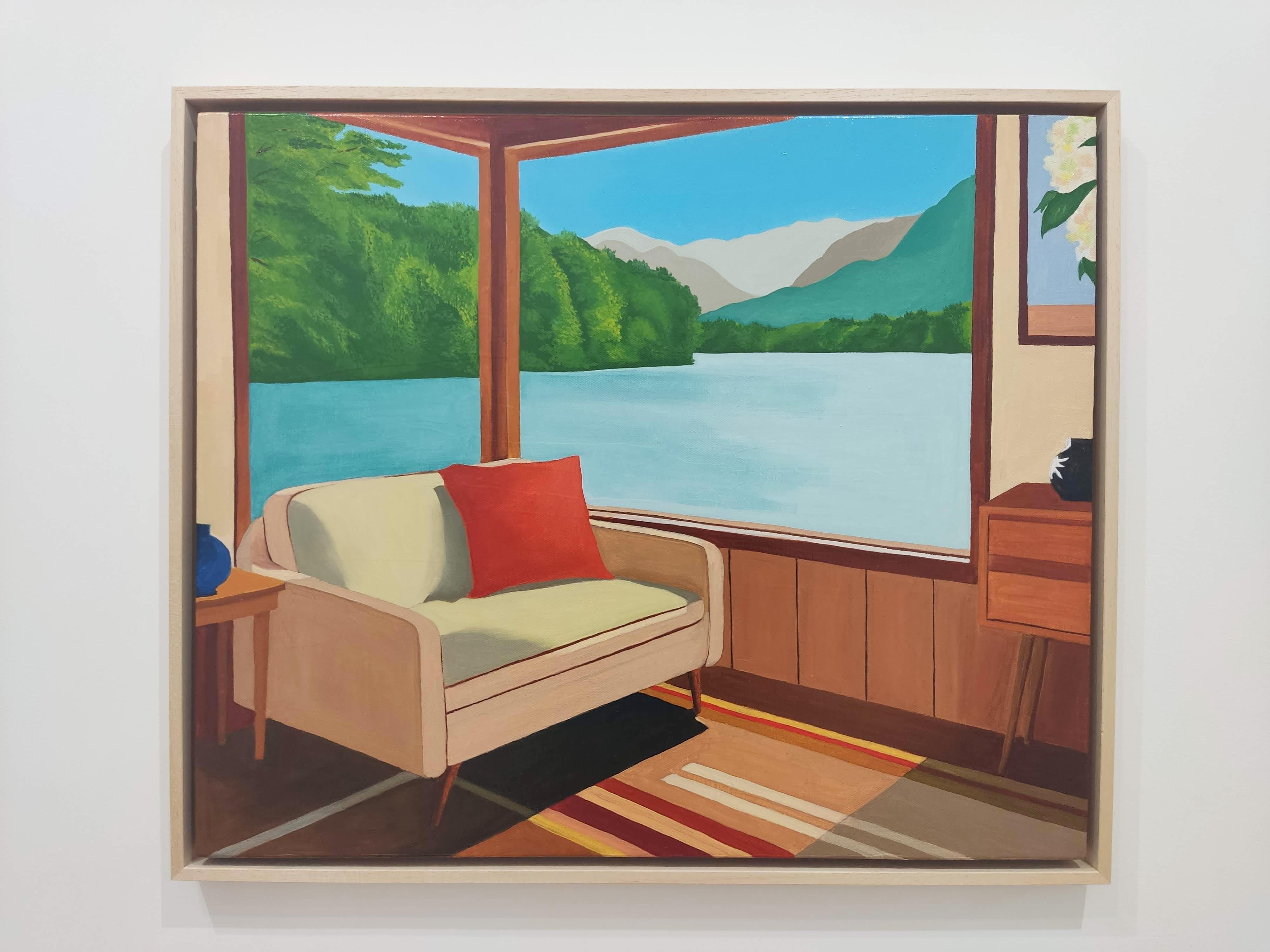 Fenêtre sur lac, Pintura al óleo, Interior acogedor con sofá y jarrón de porcelana en venta 5