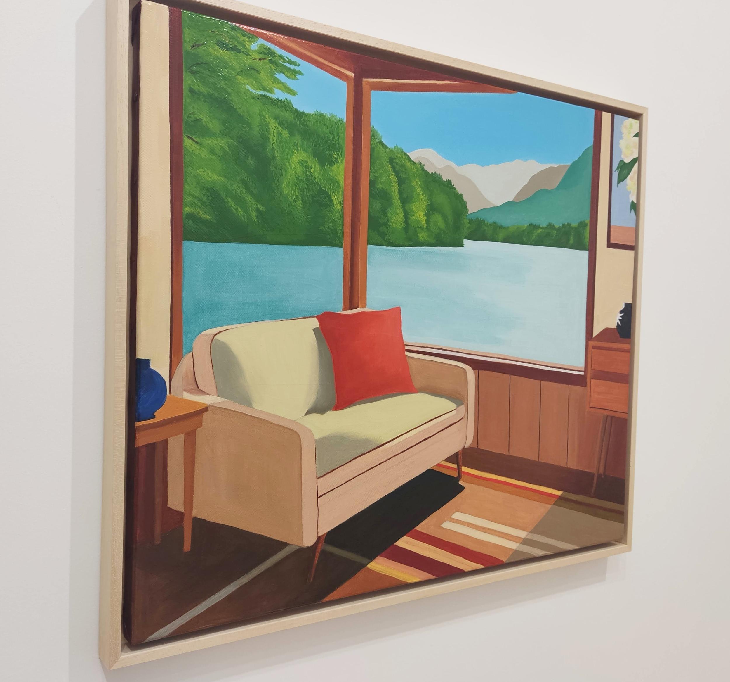 Trabajo :  Pintura al óleo original, Obra de arte hecha a mano, Obra única. Enmarcado en marco flotante de madera maciza con acabado claro. Listo para colgar.
Técnica : Óleo sobre lino tensado.
Artista : Gabriel Riesnert
Tema : Fenêtre sur lac -