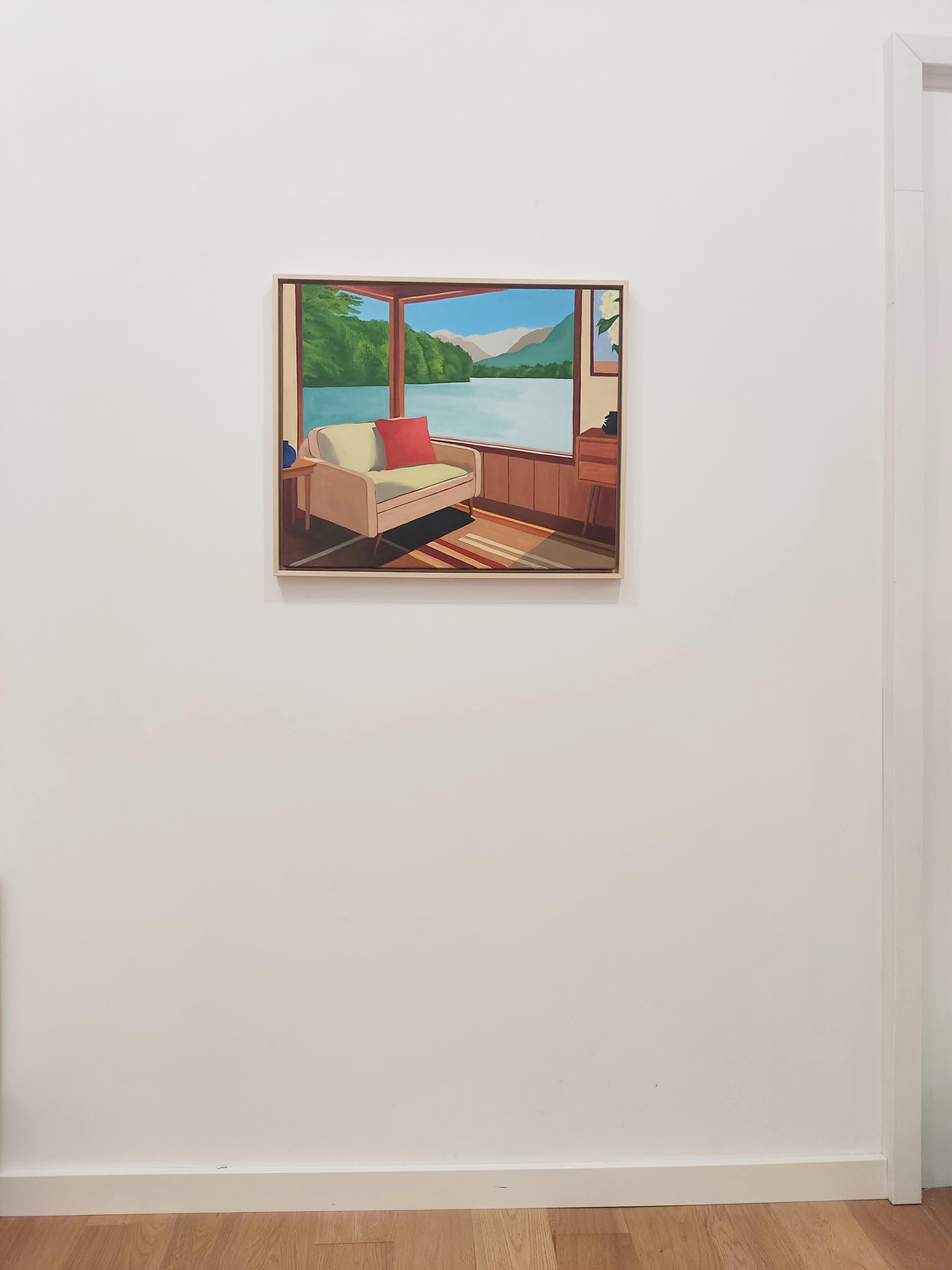 Fenêtre sur lac, Pintura al óleo, Interior acogedor con sofá y jarrón de porcelana en venta 1