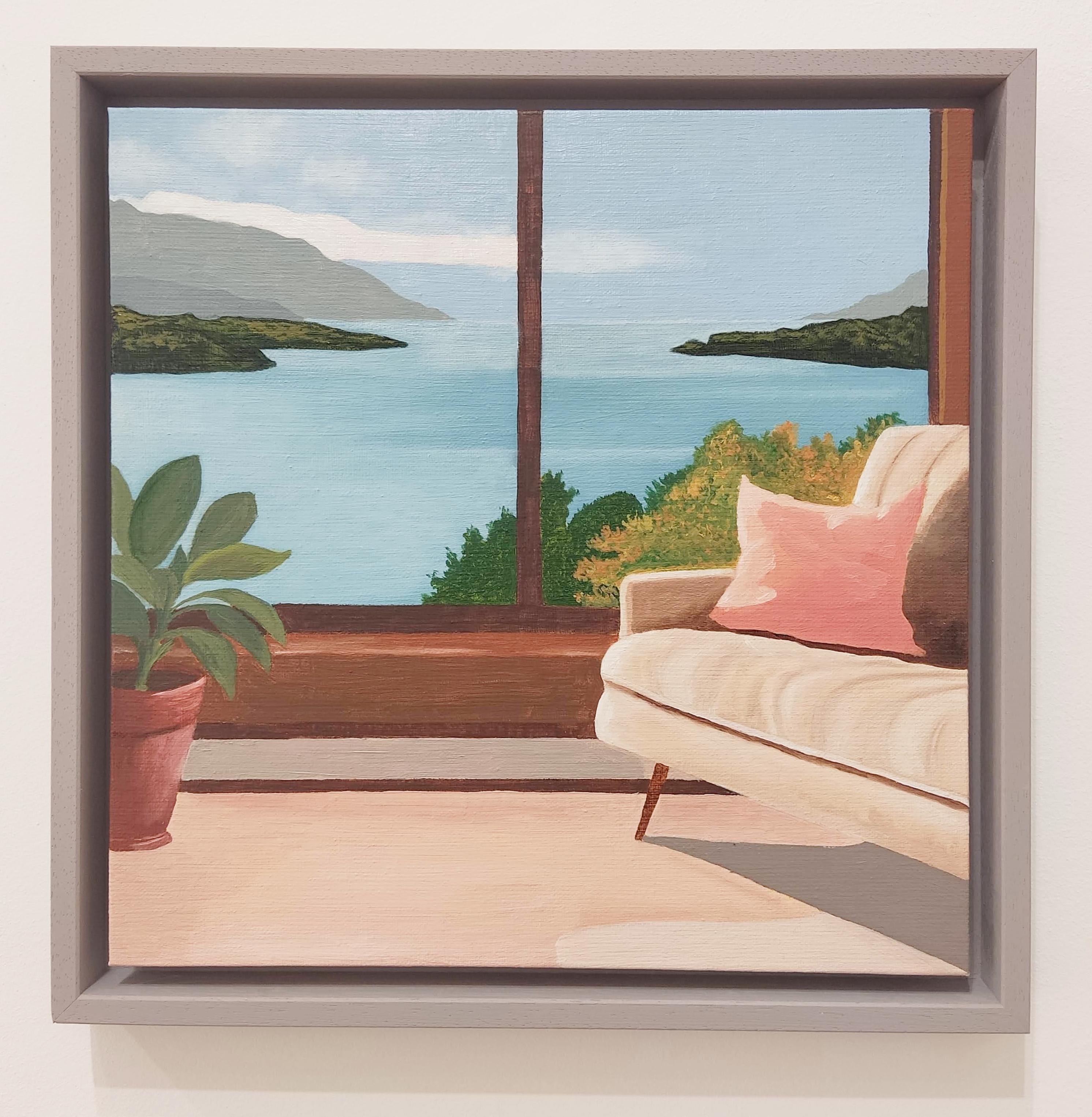 Gabriel Riesnert Landscape Painting - Fenêtre sur lac, Oil Painting, Interior, Contemporary Landscape