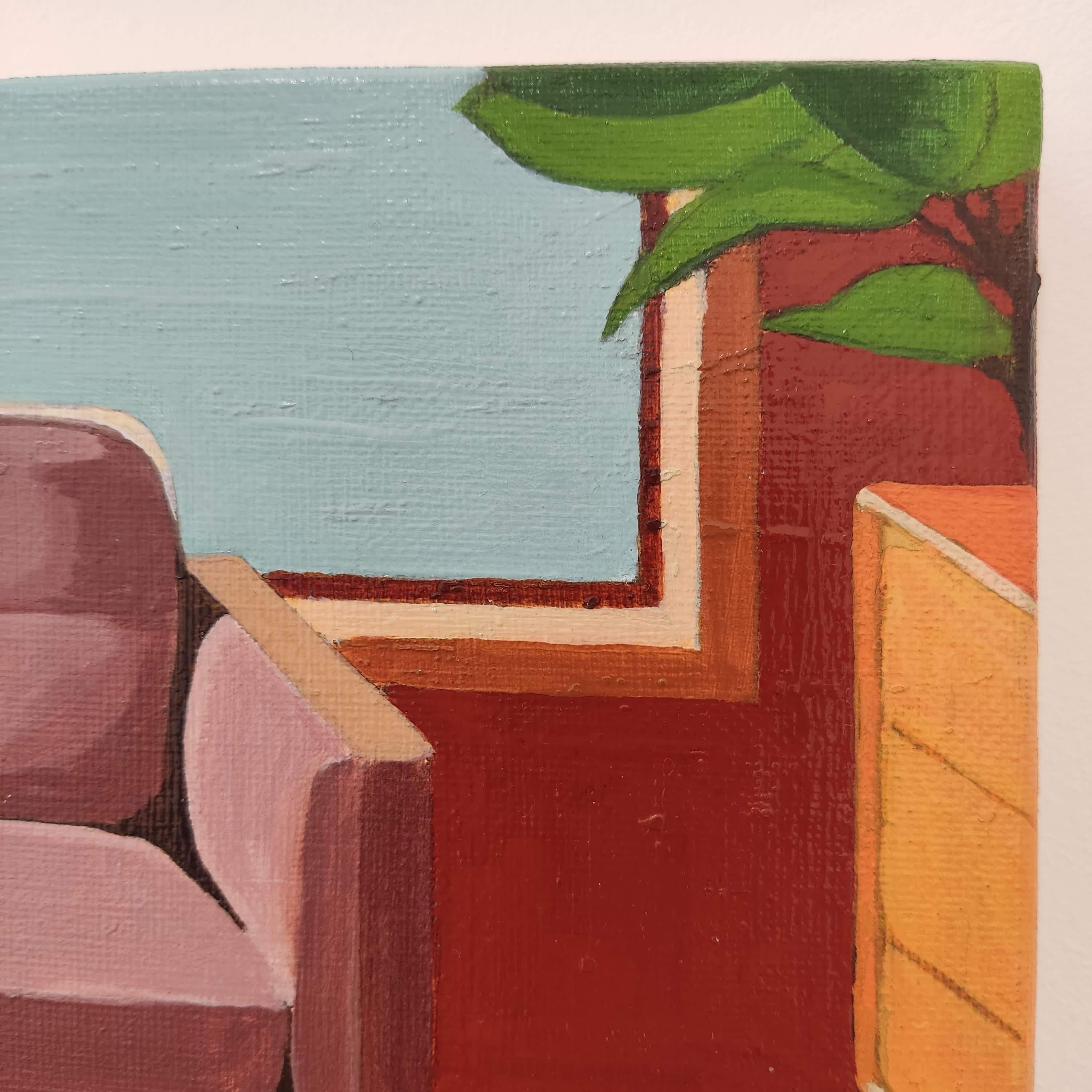 Fenêtre sur lac, Oil Painting, Interior Design, Living space - Brown Interior Painting by Gabriel Riesnert