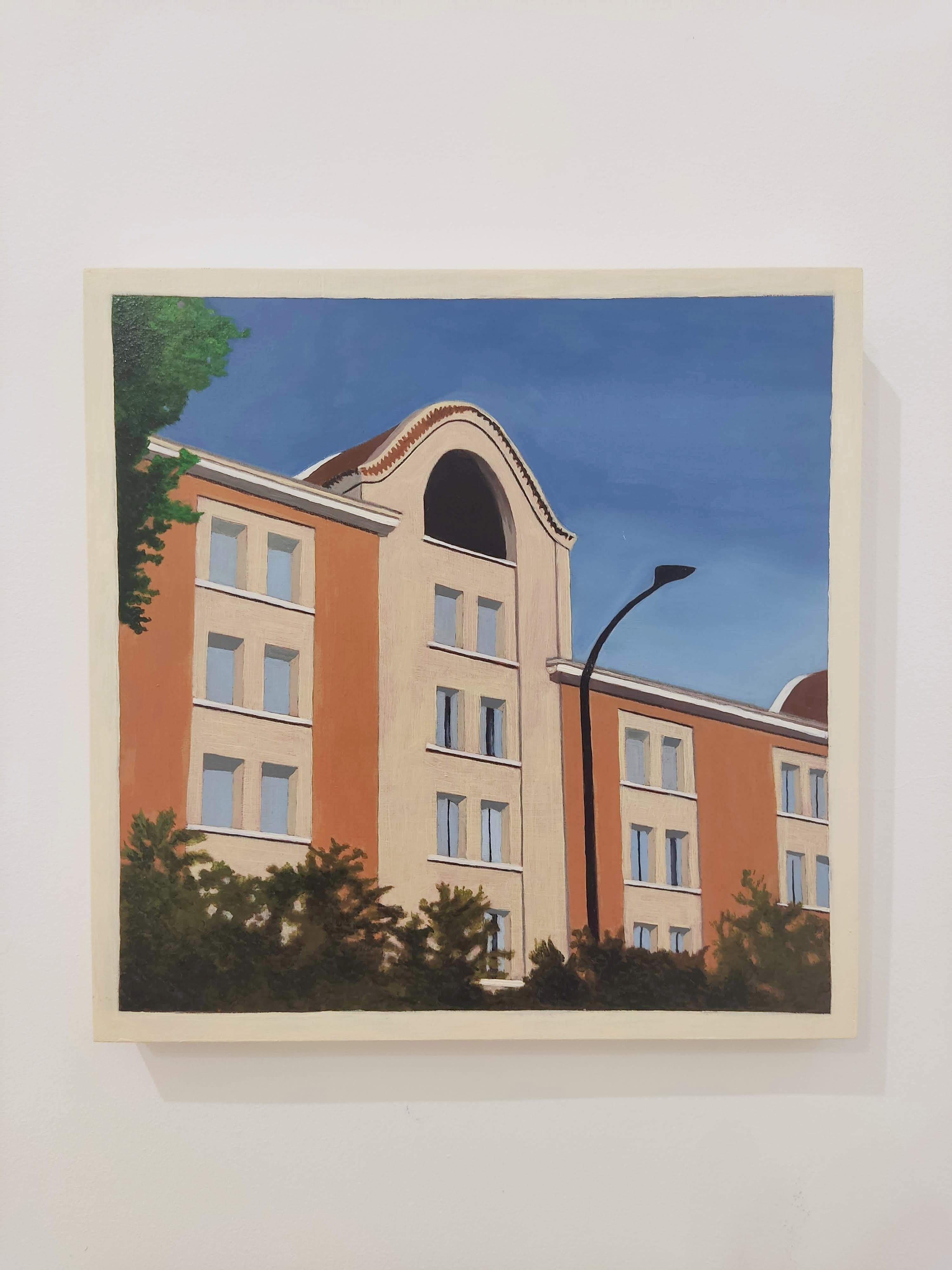 Lieu Commun La Cité, Pittura a olio, Architettura, Paesaggio urbano - Painting di Gabriel Riesnert