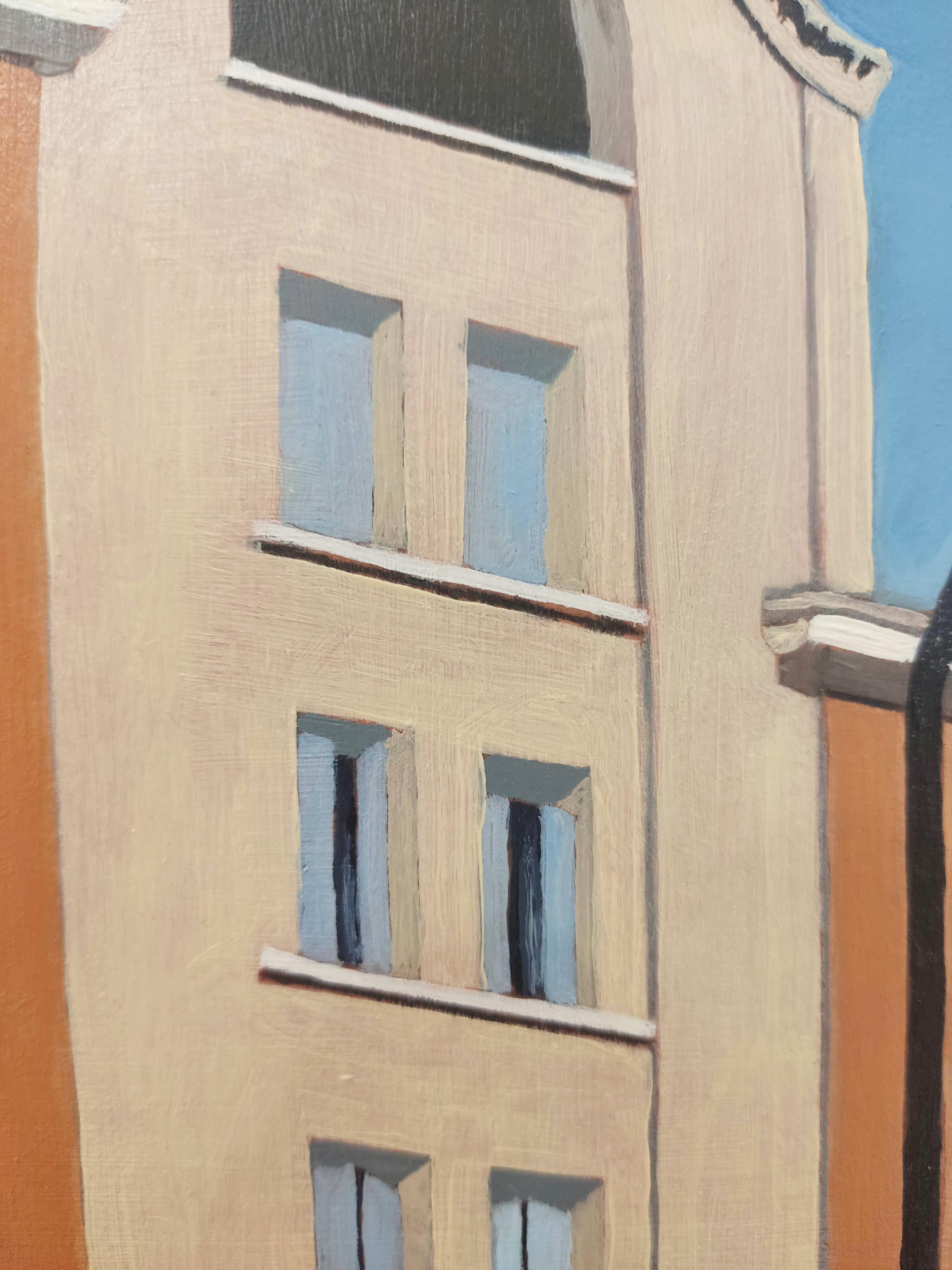 Lieu Commun La Cité, Pittura a olio, Architettura, Paesaggio urbano - Figurative Painting Grigio di Gabriel Riesnert
