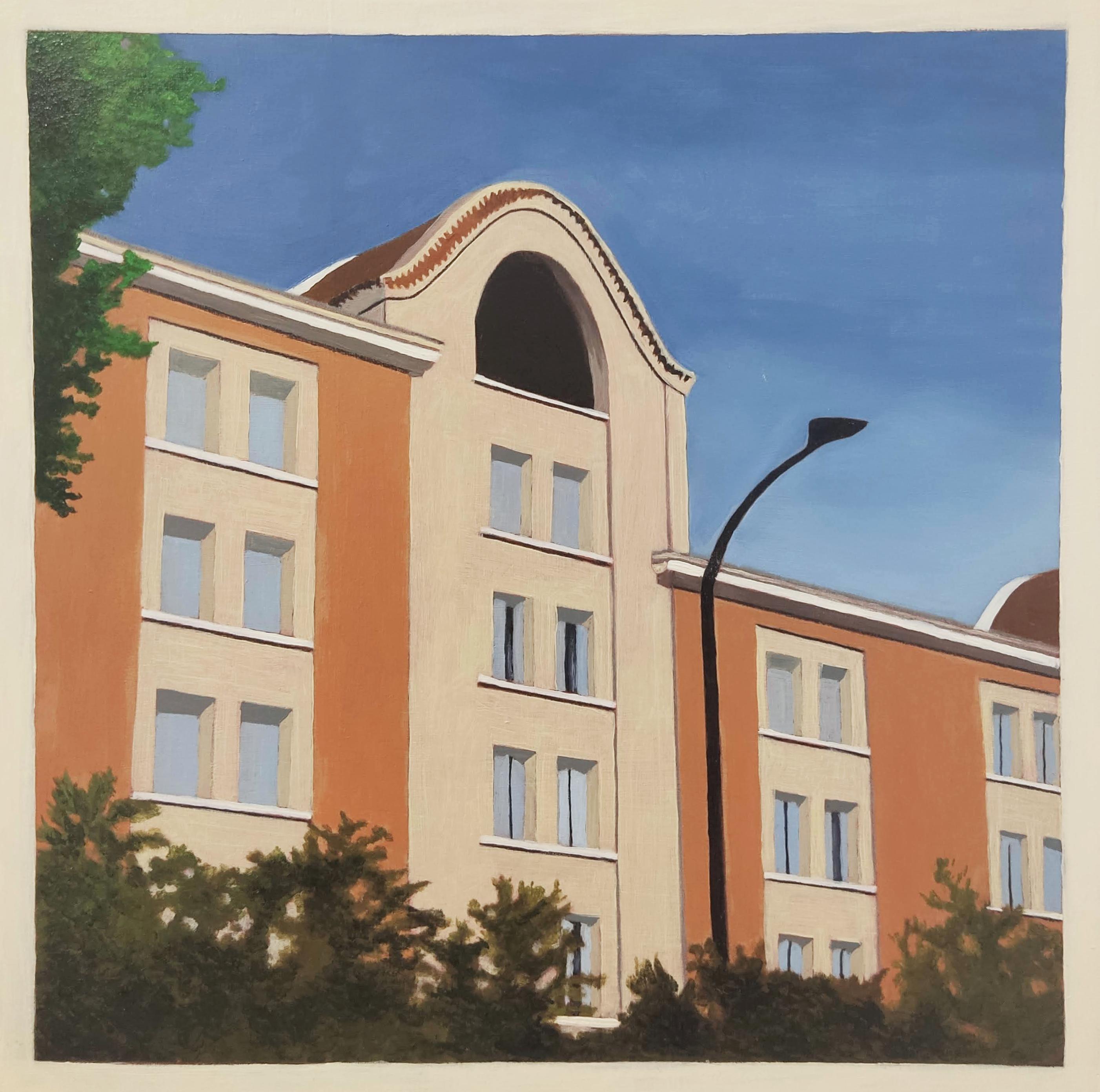 Figurative Painting di Gabriel Riesnert - Lieu Commun La Cité, Pittura a olio, Architettura, Paesaggio urbano