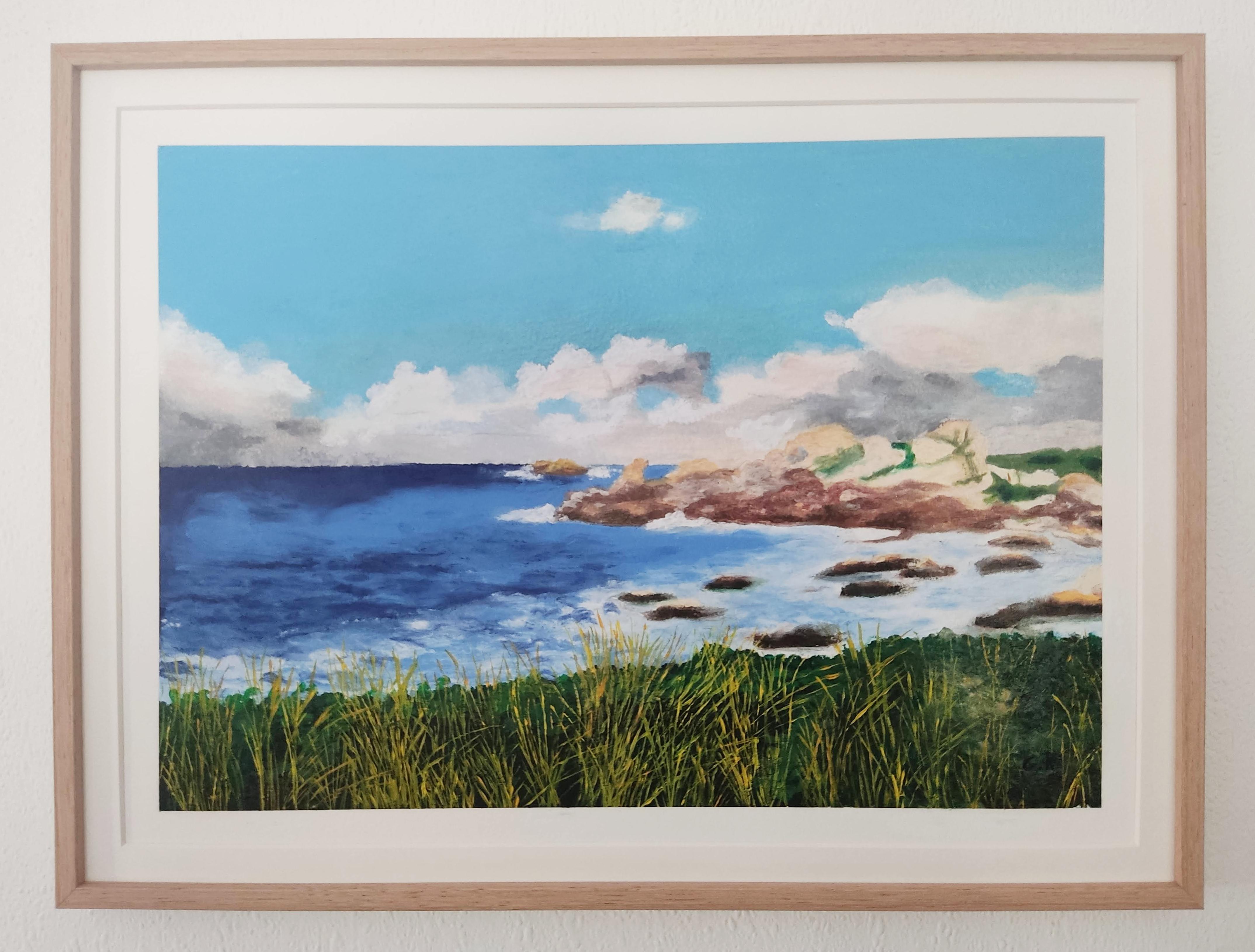 Lumière de Bretagne, paysage côtier, peinture à l'huile et pastel impressionniste français - Contemporain Mixed Media Art par Gabriel Riesnert