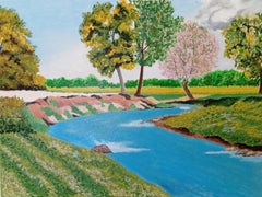 May Green II, Original Oil Pastel, Contemporary Impressionist-inspired Landscape