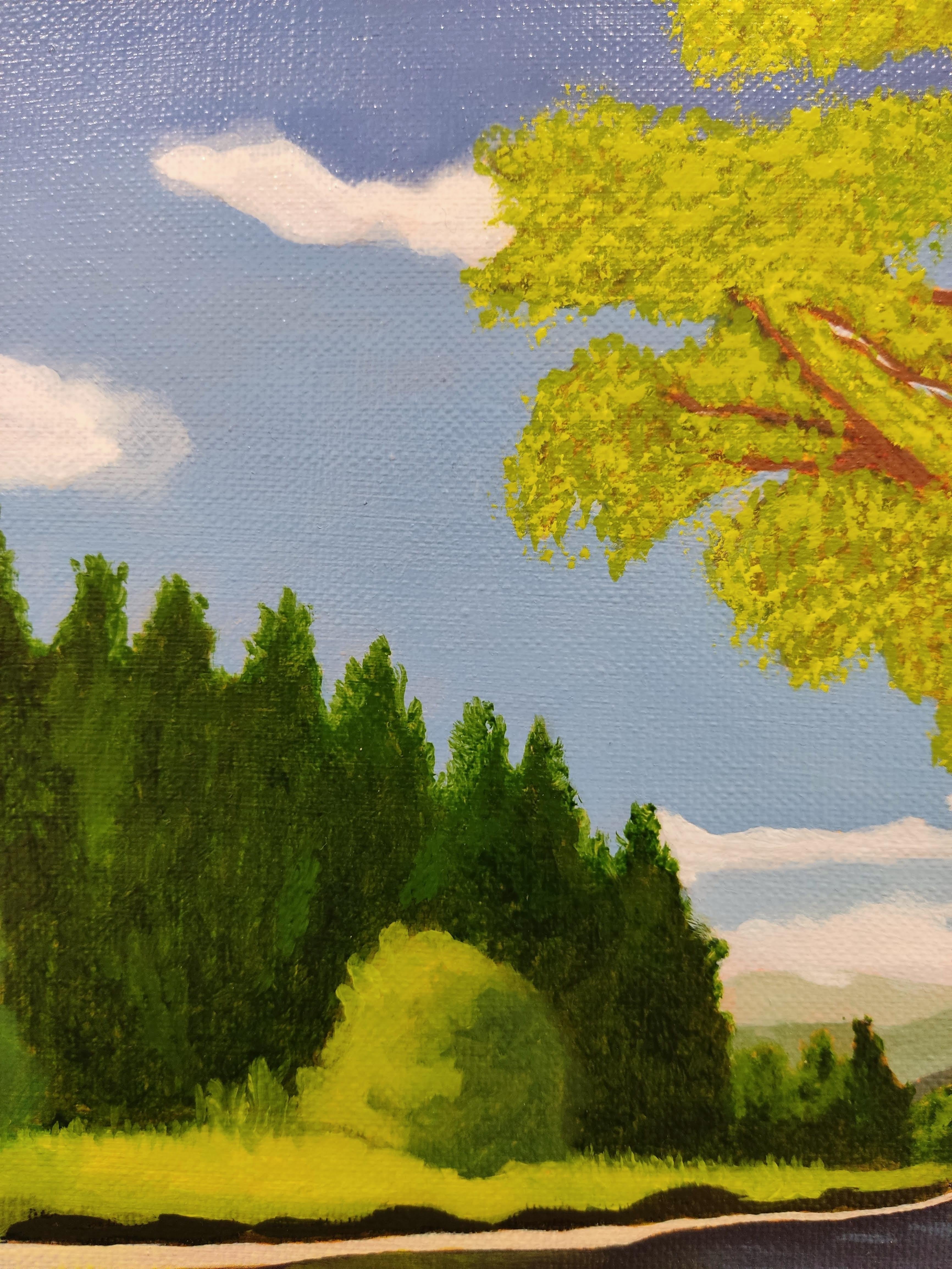 Respiración, Pintura al óleo, Paisaje contemporáneo, Río, Árbol - Painting Contemporáneo de Gabriel Riesnert
