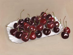 Stilleben mit roten Kirschen, Original Ölgemälde, Zeitgenössische Malerei