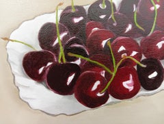 Still Life with Red Cherries, Original Oil painting, Contemporary Art
