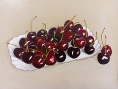 Still Life with Red Cherries, Original Oil painting, Contemporary Art