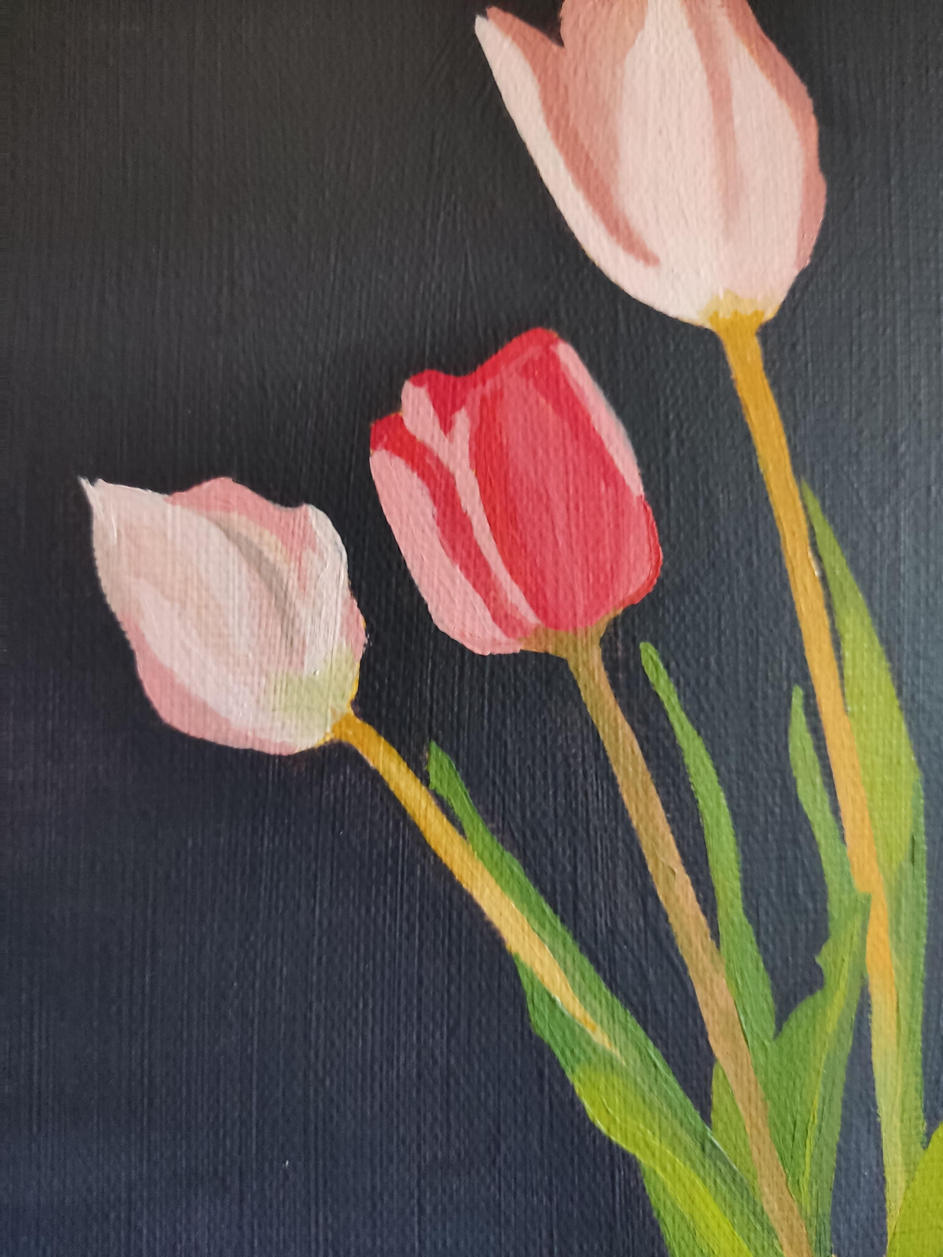 Tulips from the garden, Still life realism, Oil Painting, Contemporary , Flowers - Black Still-Life Painting by Gabriel Riesnert