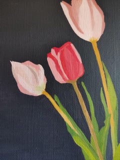 Tulpen aus dem Garten, Stillleben Realismus, Ölgemälde, Contemporary , Blumen