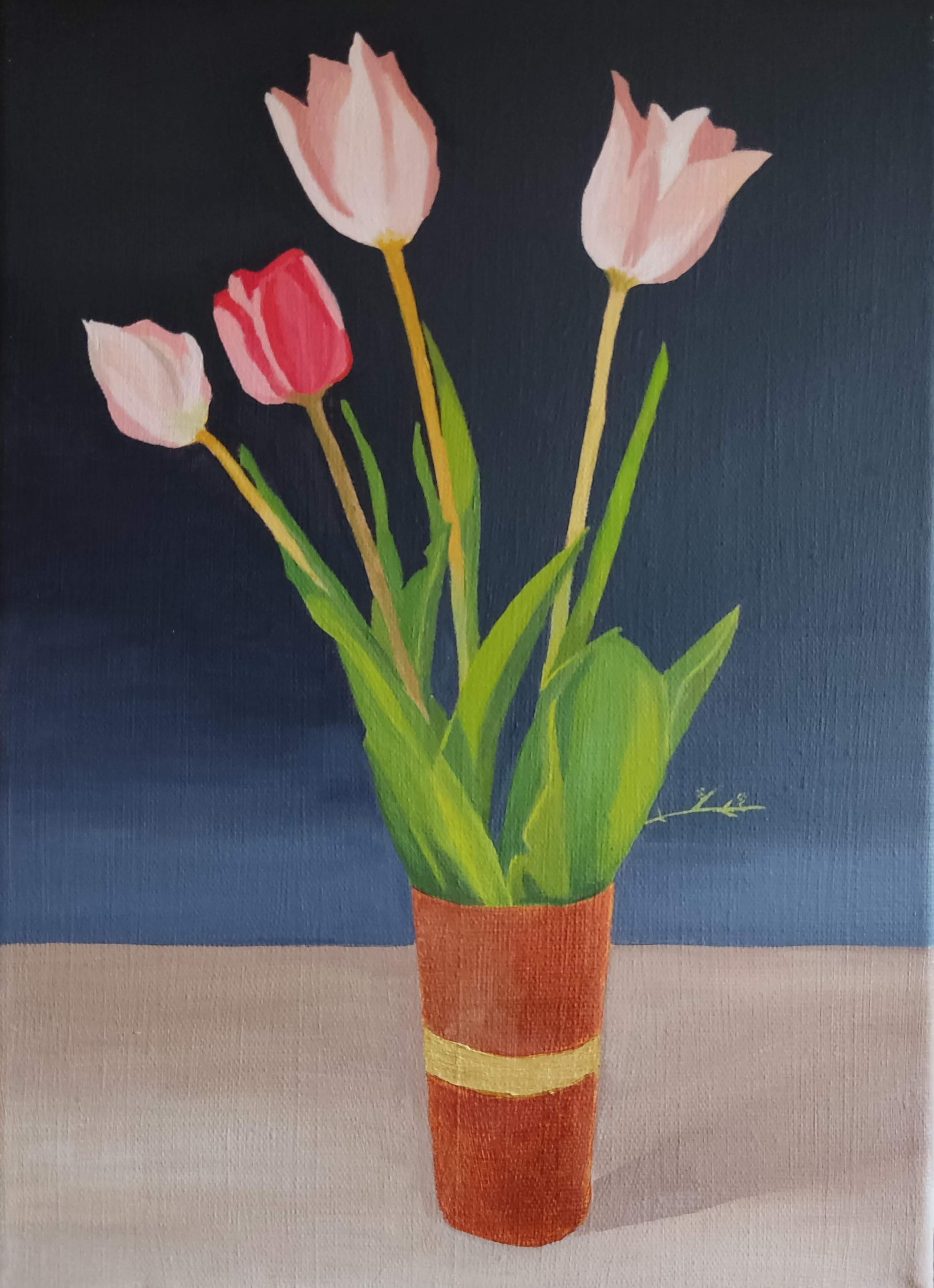 Tulips from the garden, Oil Painting, Contemporary Still-life, Flowers