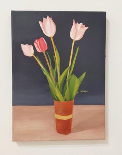 Tulipes du jardin, Peinture à l'huile, Nature morte contemporaine, Fleurs