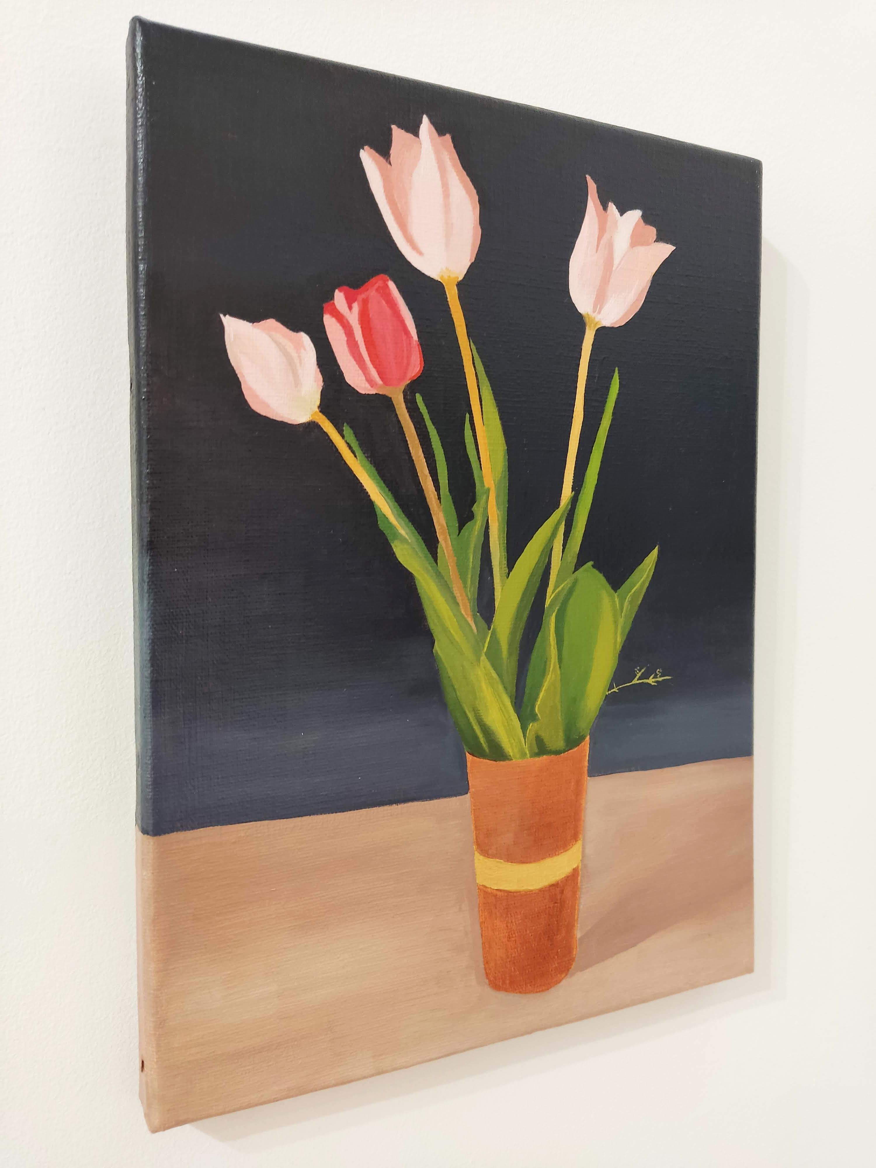 Tulips from the garden, Still life realism, Oil Painting, Contemporary , Flowers For Sale 7