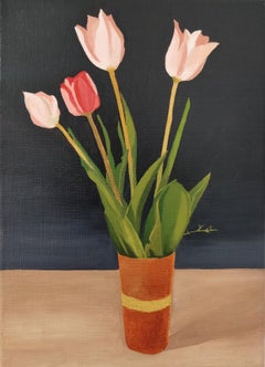 Tulpen aus dem Garten, Stillleben Realismus, Ölgemälde, Contemporary , Blumen