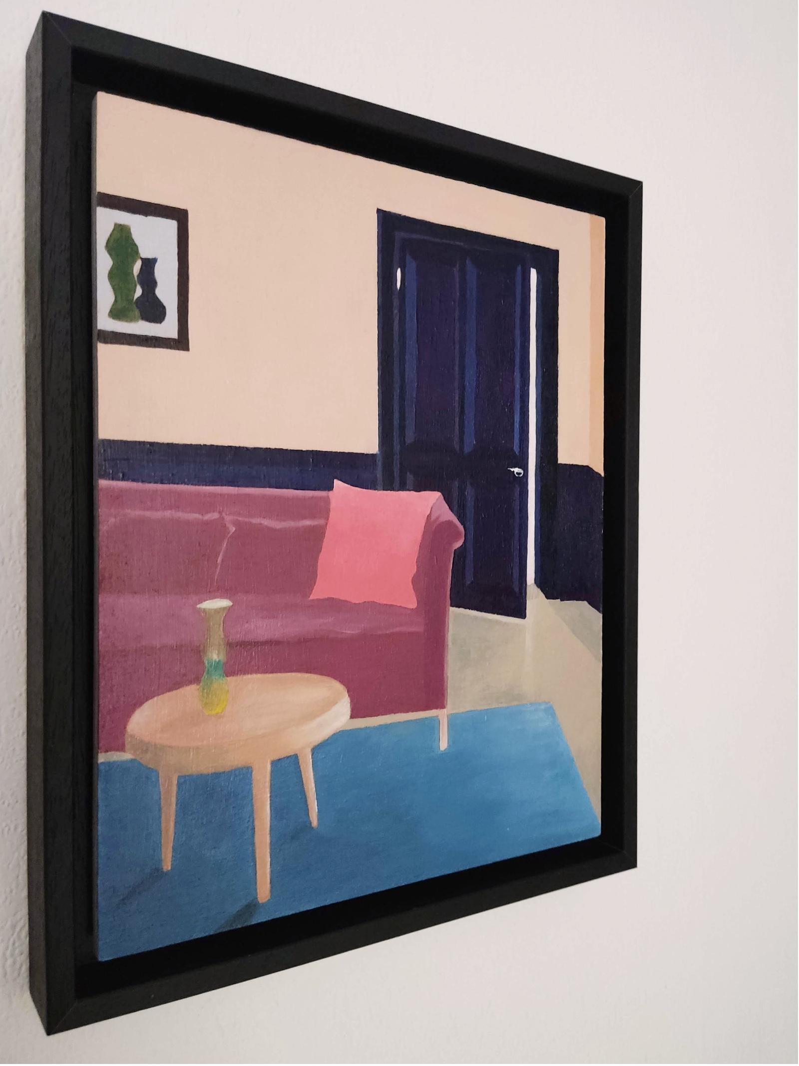 Un après midi avec Arp - Original Oil Painting, Vase, Interior, sofa For Sale 5