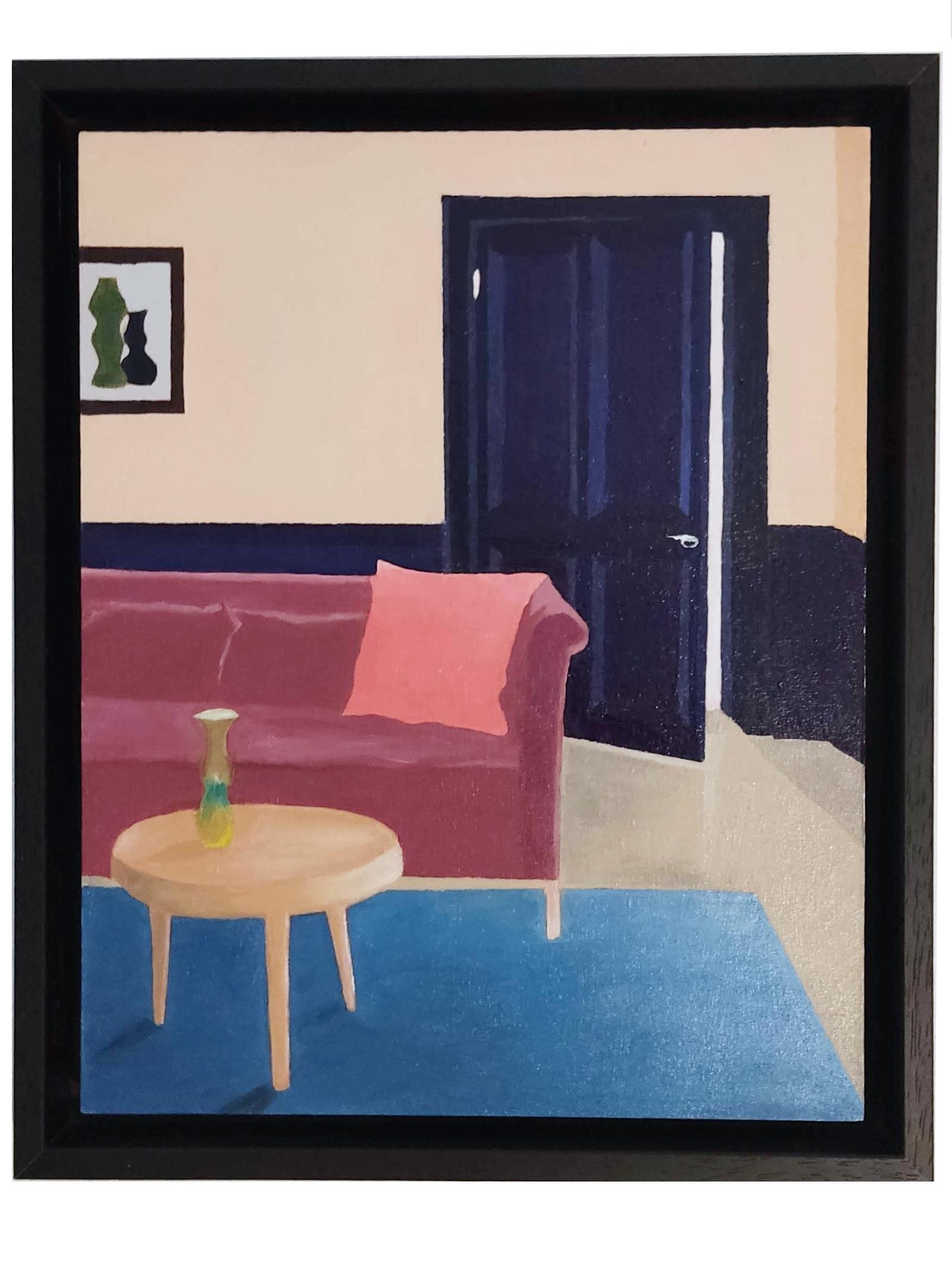 Gabriel Riesnert Interior Painting – Un après midi avec Arp - Original Ölgemälde, Vase, Interieur, Sofa