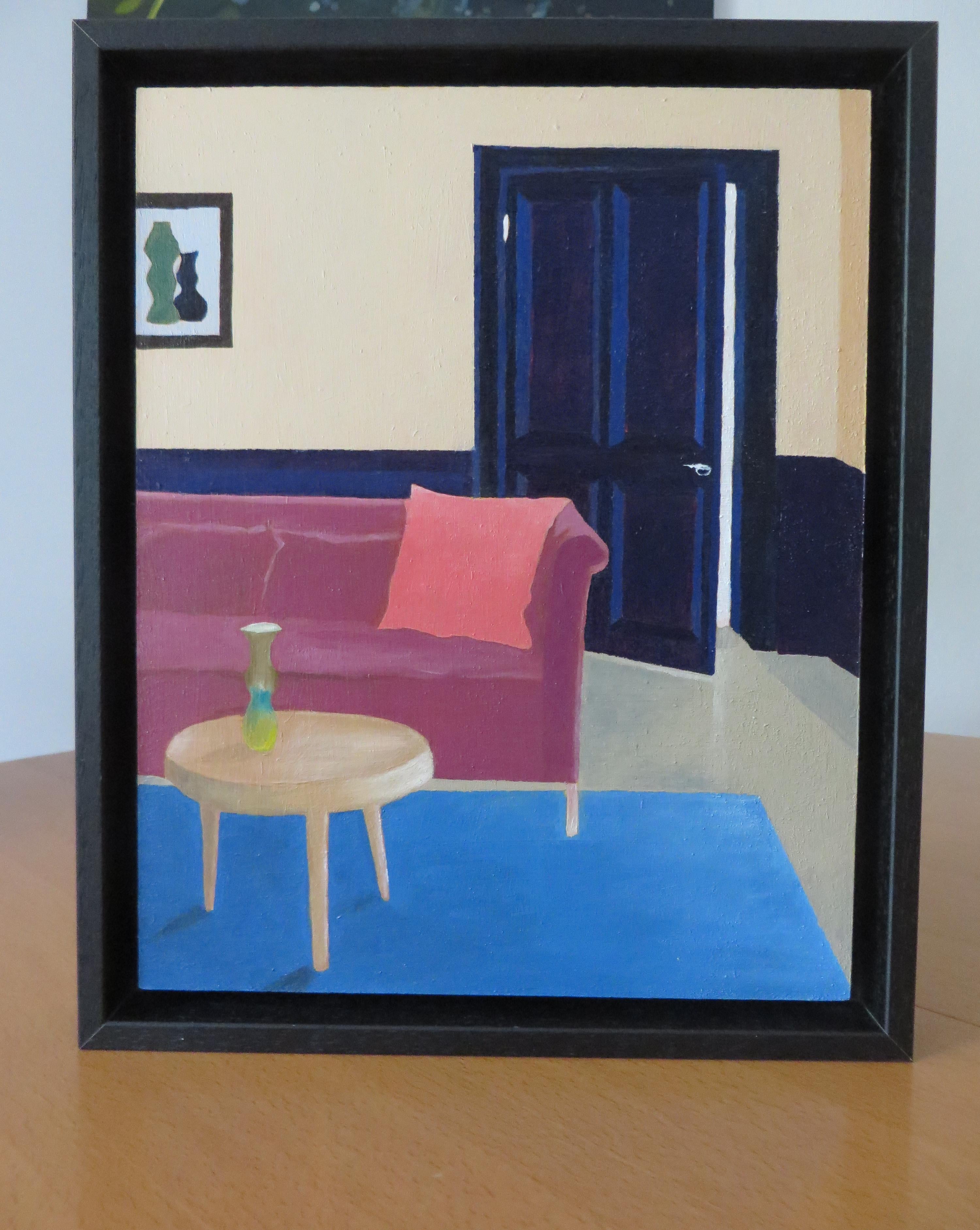 Un après midi avec Arp - Original Oil Painting, Vase, Interior, sofa For Sale 6