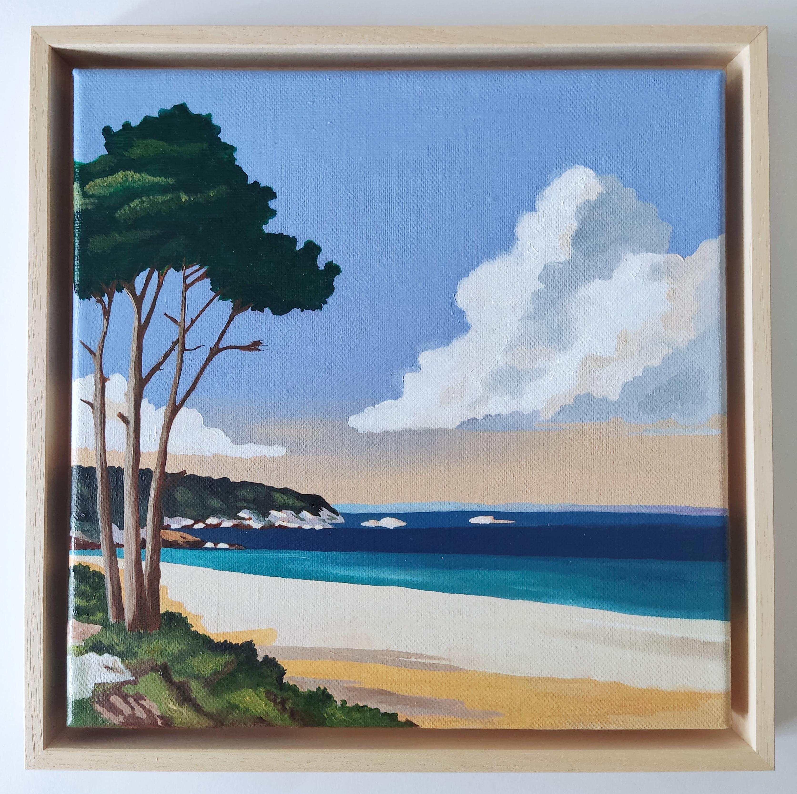 Bord de mer, Oil Painting on Canvas, Seaside, Contemporary Landscape, Beach - Blue Landscape Painting by Gabriel Riesnert