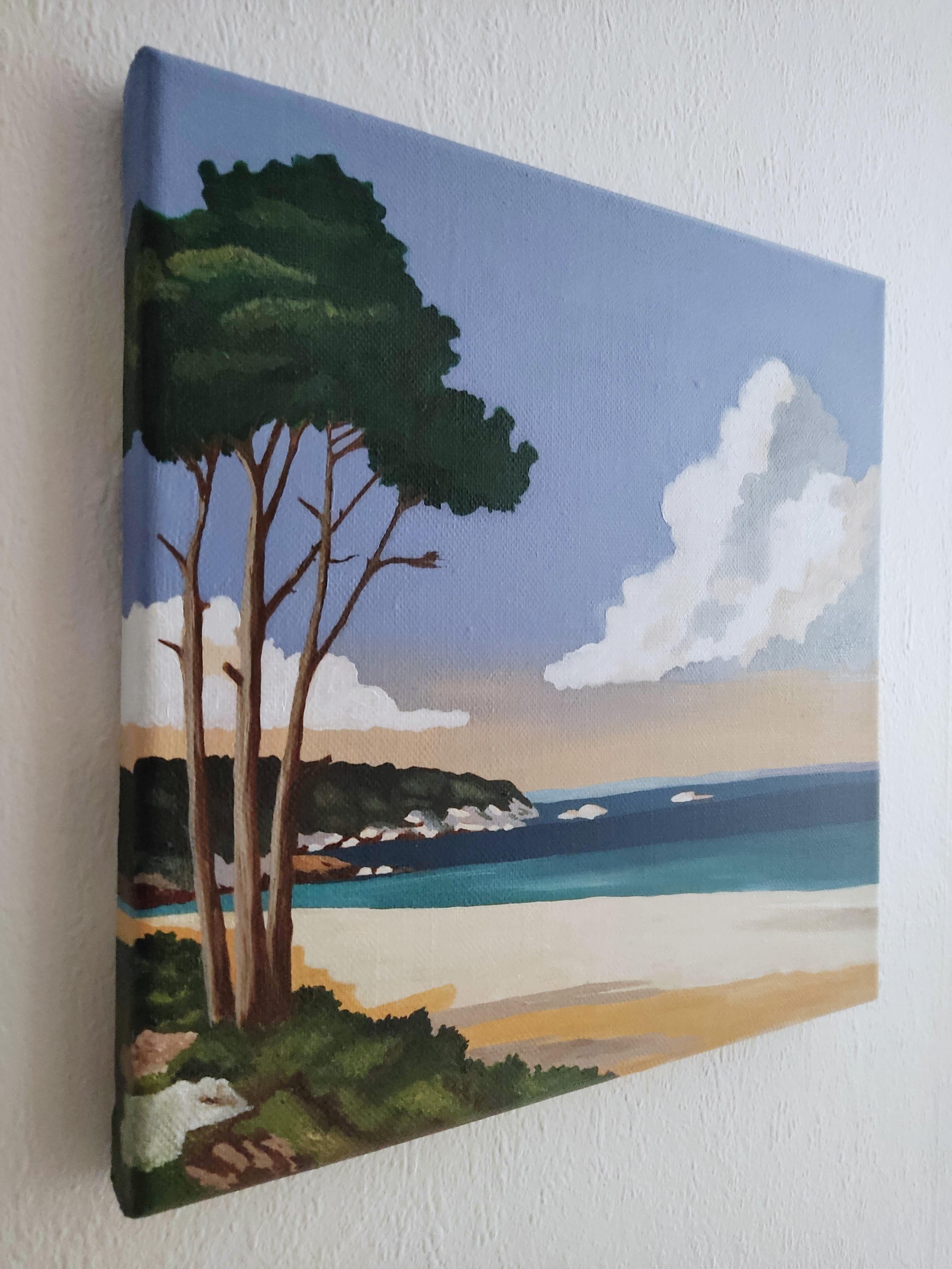 Bord de mer, peinture à l'huile sur toile, bord de mer, paysage contemporain, plage - Bleu Landscape Painting par Gabriel Riesnert