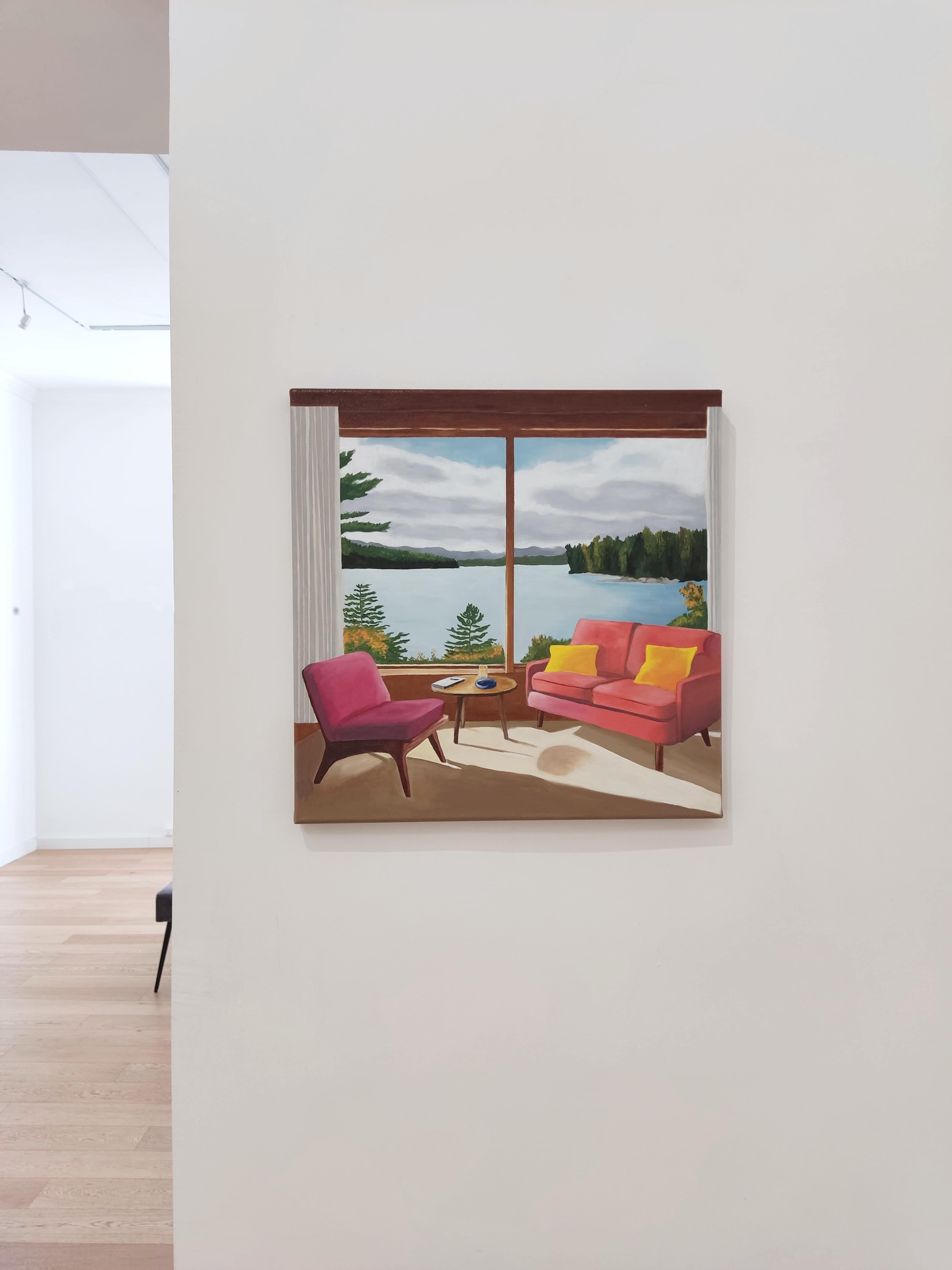 Fenêtre sur lac, Interior Painting, Oil on Canvas, Contemporary Landscape 2