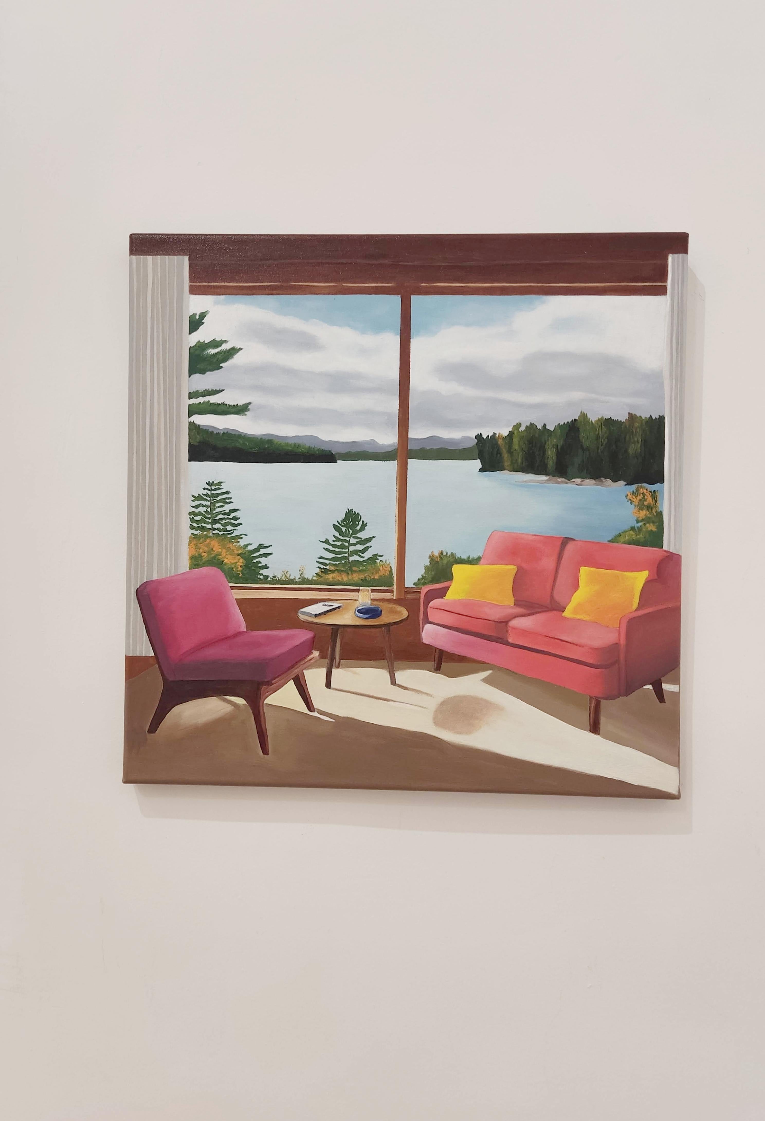 Fenêtre sur lac, Interior Painting, Oil on Canvas, Contemporary Landscape 3