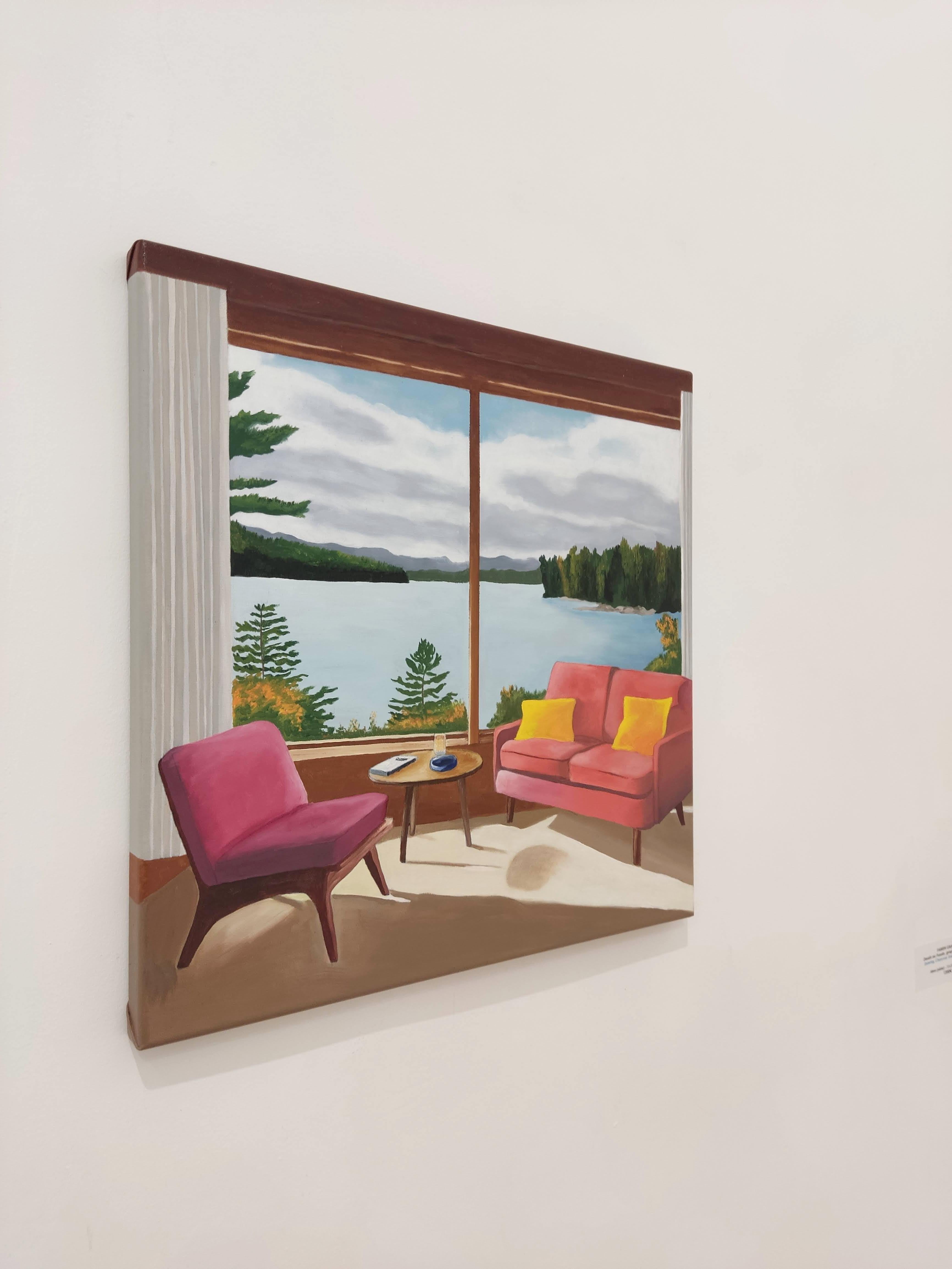 Fenêtre sur lac, Interior Painting, Oil on Canvas, Contemporary Landscape 4