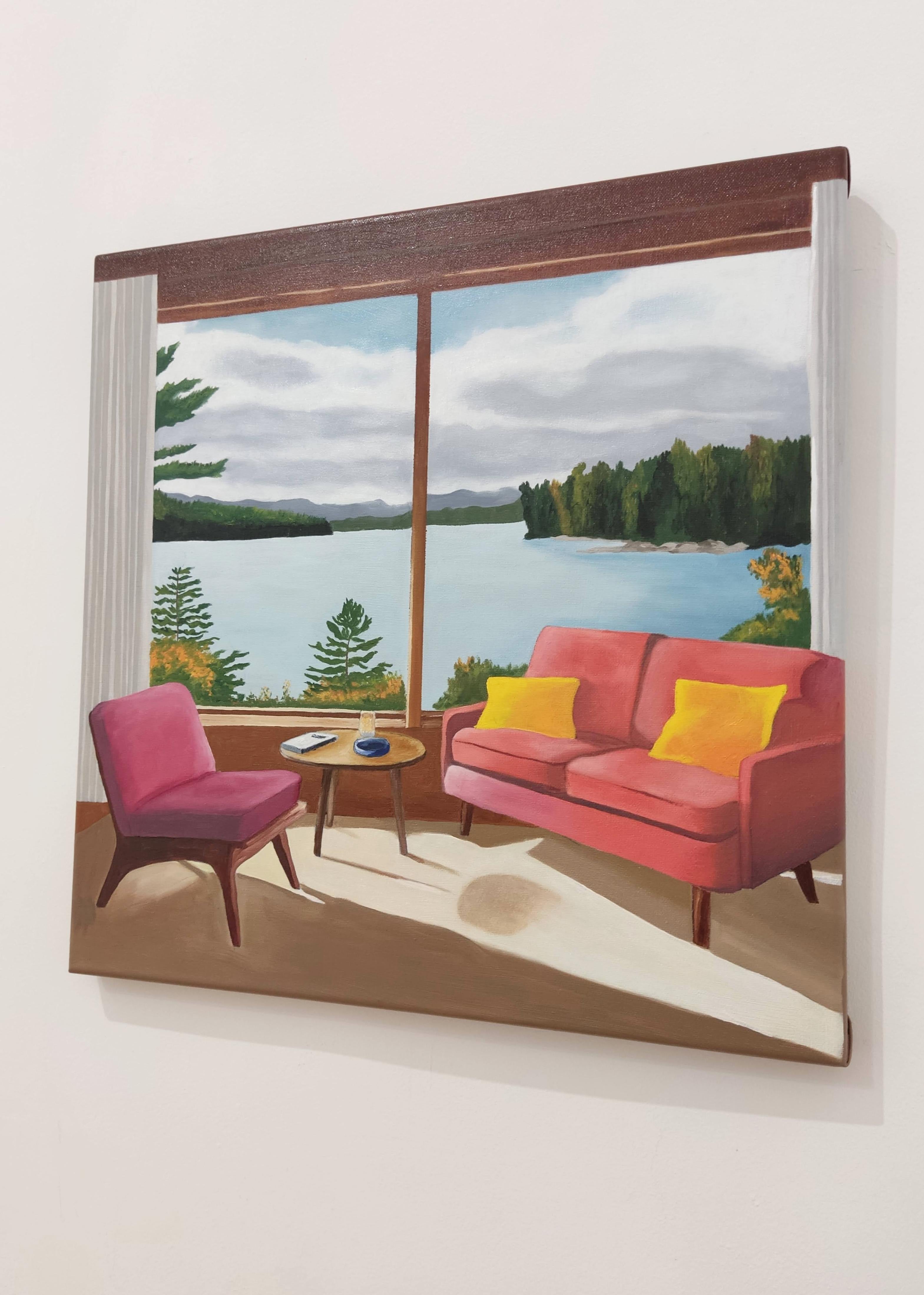 Fenêtre sur lac, Interior Painting, Oil on Canvas, Contemporary Landscape 5